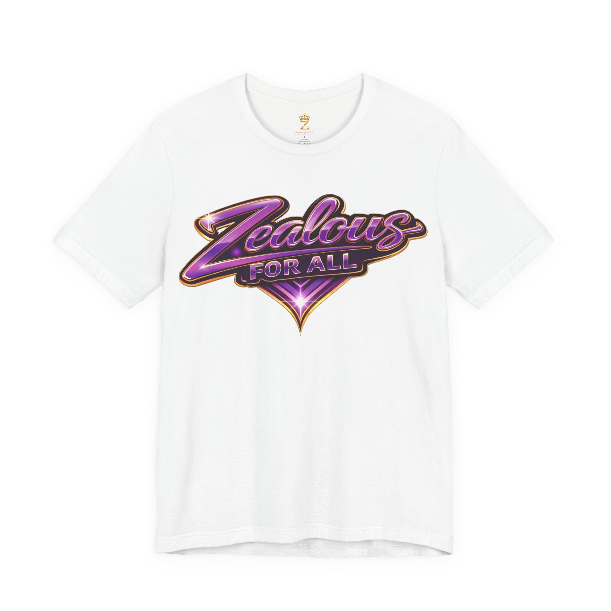 CUSTOM Zealous For All Graphic T-Shirt (Purple & Gold Trim Logo)