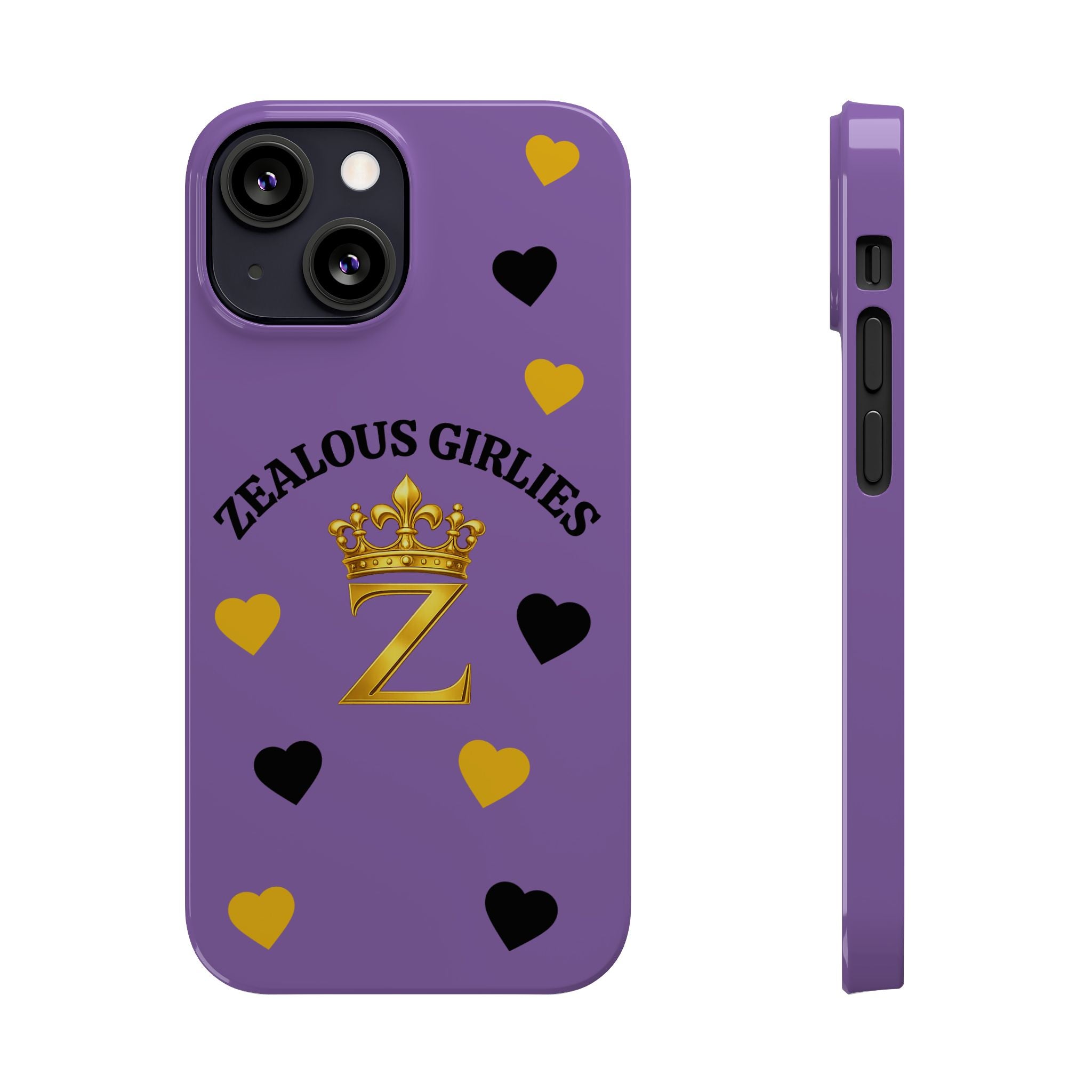 Zealous Girlies 'Z' Crown Slim Phone Case — Purple & Gold Heart Design Printify