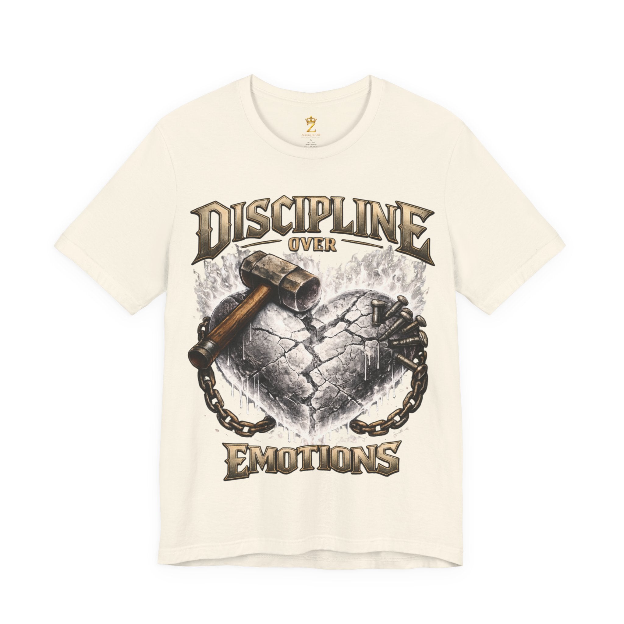 Discipline Over Emotions Premium Graphic T-Shirt (White Heart) Printify