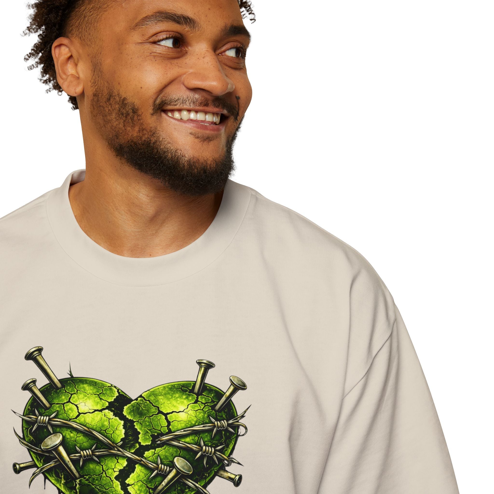 Adult *Oversized* Discipline Over Emotions (Back) Graphic Tee (Lime Green Heart) Printify