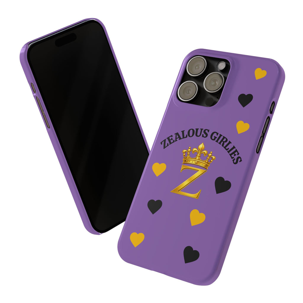 Zealous Girlies 'Z' Crown Slim Phone Case — Purple & Gold Heart Design Printify