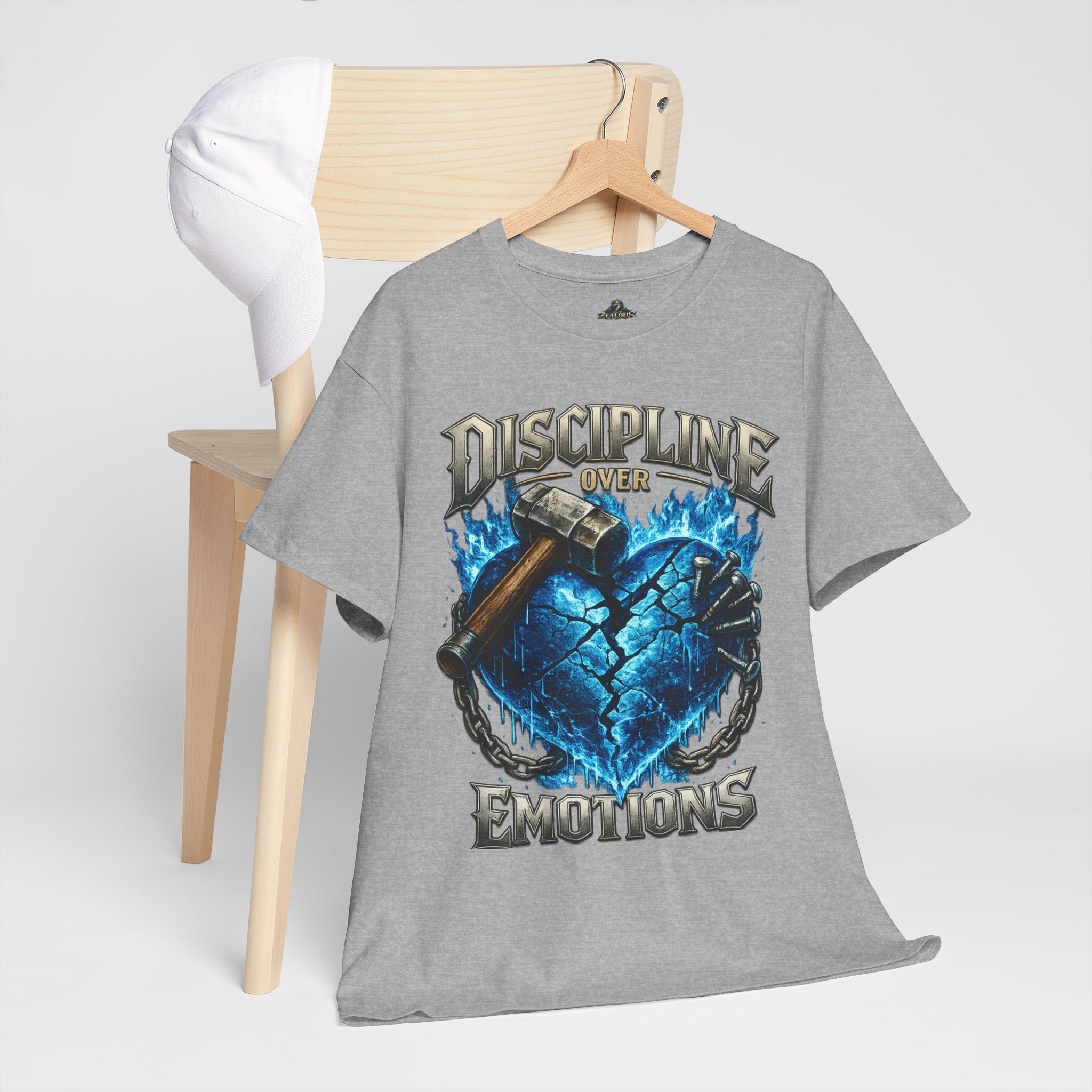 Discipline Over Emotions Graphic T-Shirt (Blue Heart) Printify