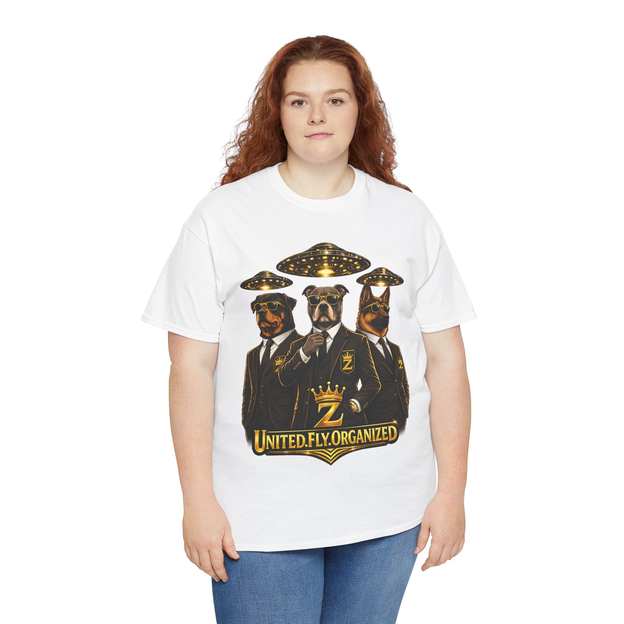 Adult "United. Fly. Organized." Graphic Tee (Gold) Printify