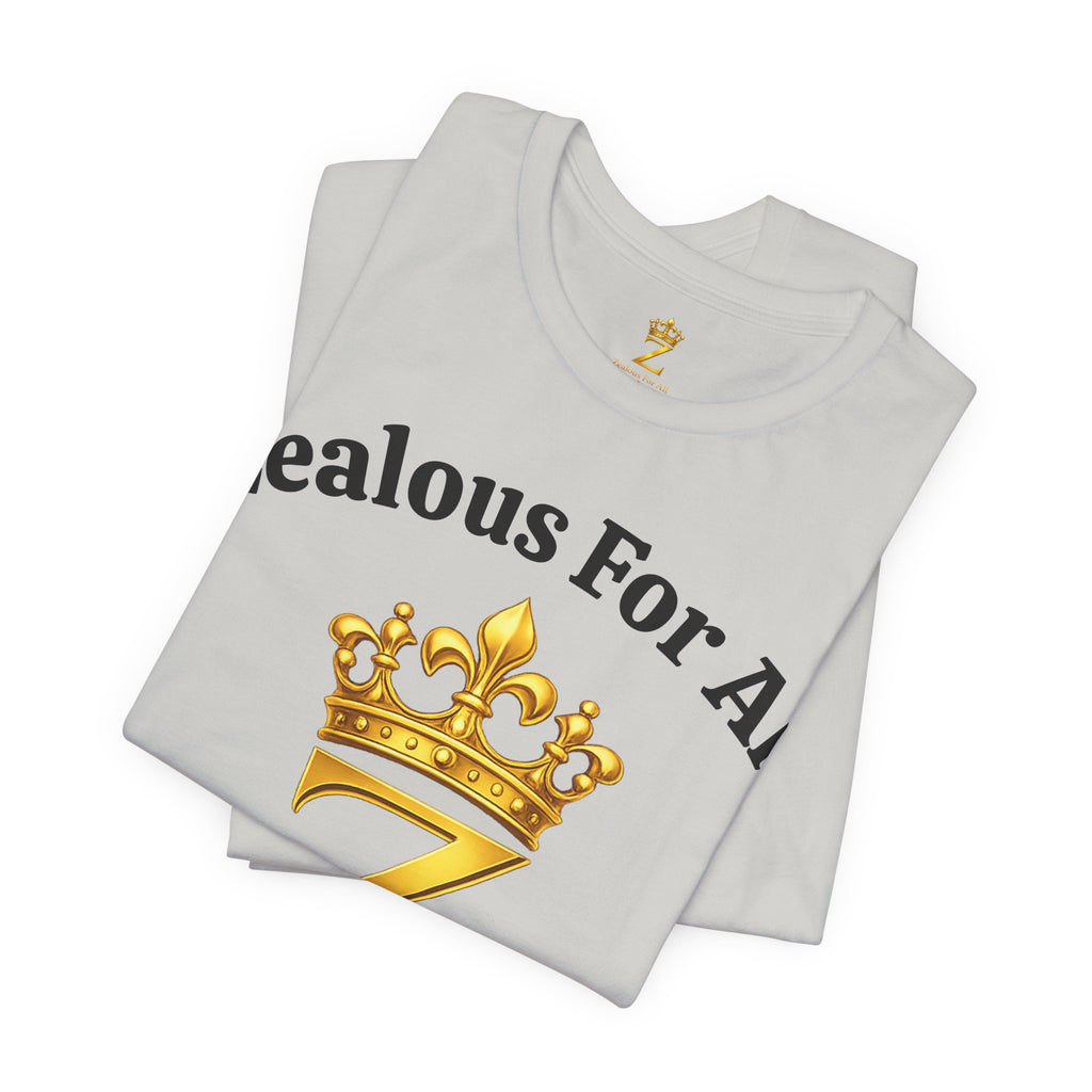 Unisex Luxury Zealous For All T-Shirt (Gold/Black Words, Big Logo T-shirt) Printify