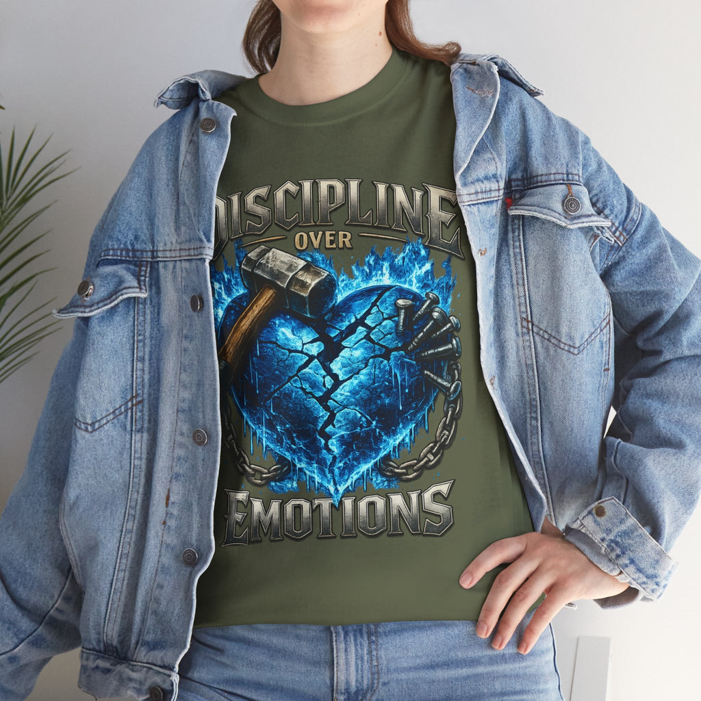Discipline Over Emotions Graphic T-Shirt (Blue Heart) Printify