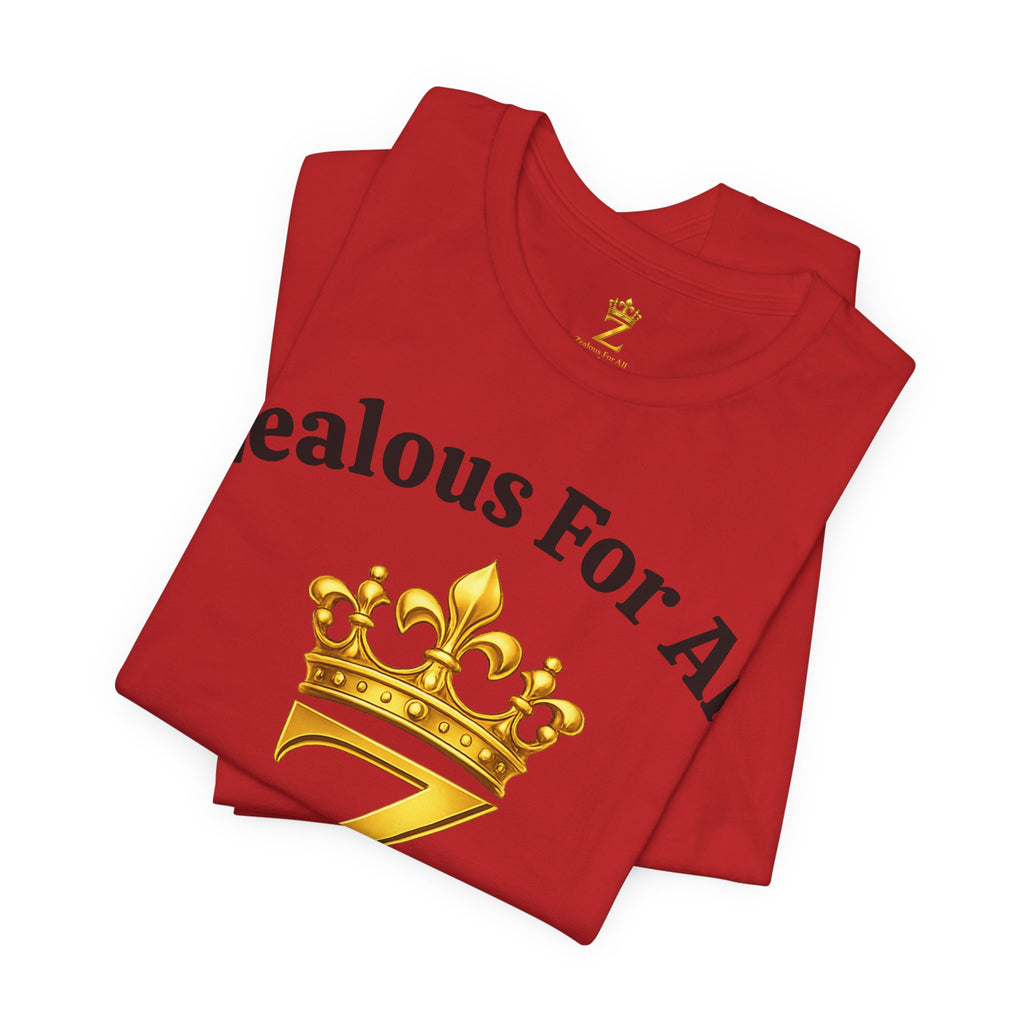 Unisex Luxury Zealous For All T-Shirt (Gold/Black Words, Big Logo T-shirt) Printify