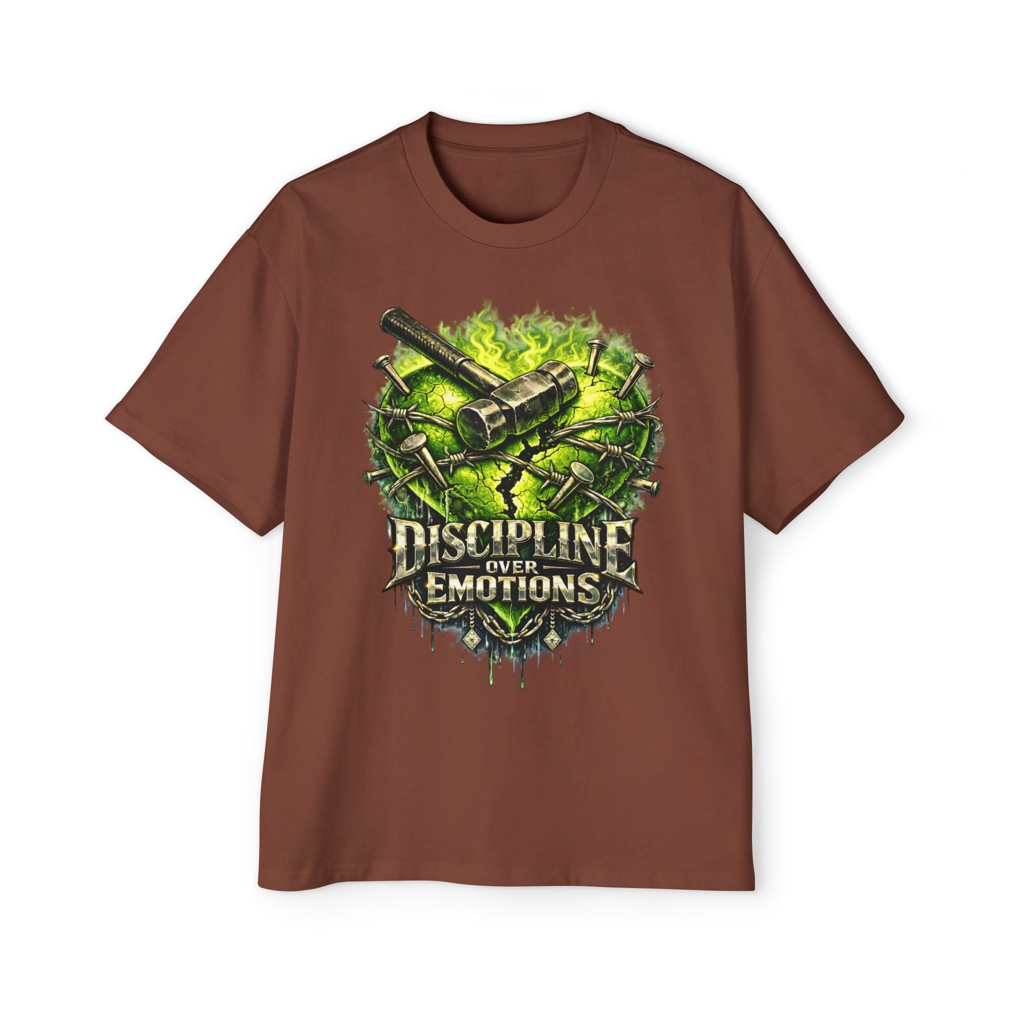 Oversized Discipline Over Emotions Graphic Tee (Green Heart) Printify