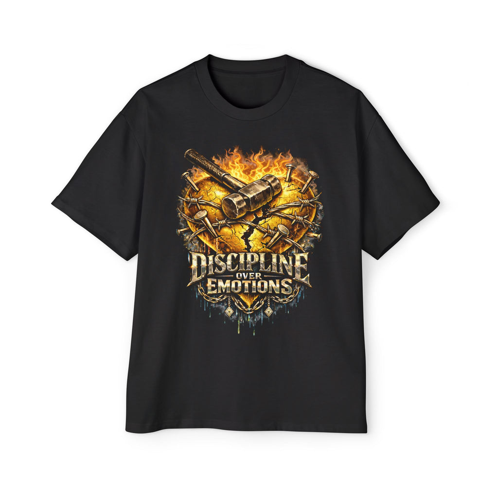 Oversized Discipline Over Emotions Graphic Tee (Gold Heart) Printify
