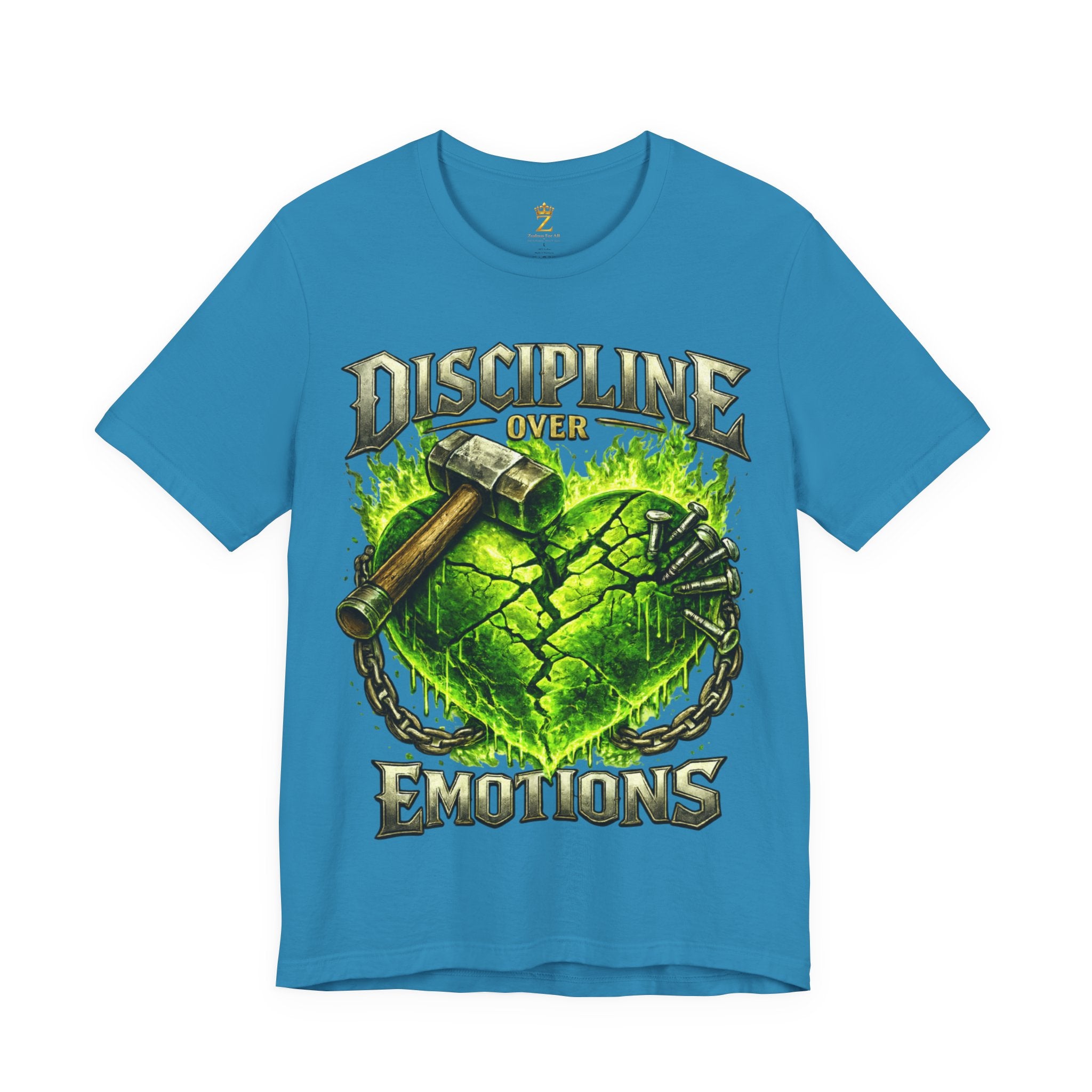 Discipline Over Emotions Premium Graphic T-Shirt (Lime Green Heart) Printify