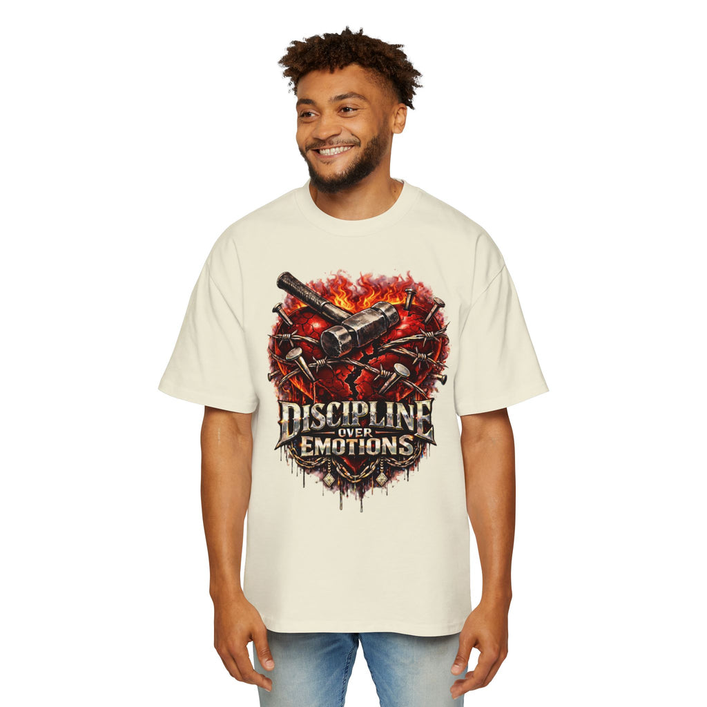 Oversized Discipline Over Emotions Graphic Tee (Front Red Heart) Printify