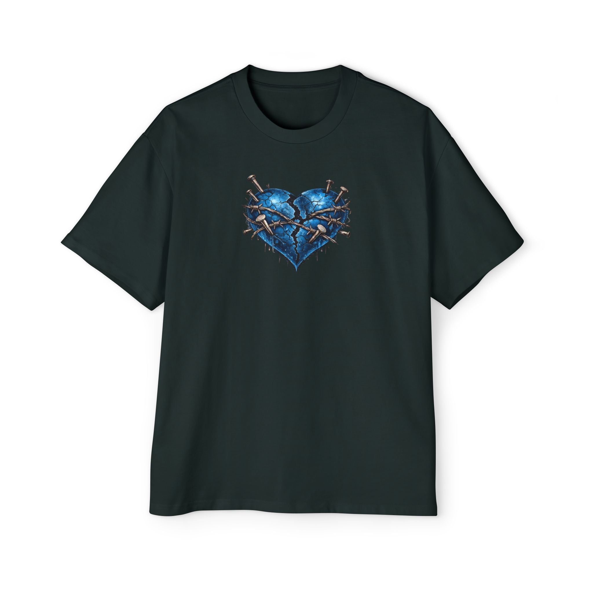 Oversized Discipline Over Emotions (Back) Graphic Tee (Blue Heart) Printify