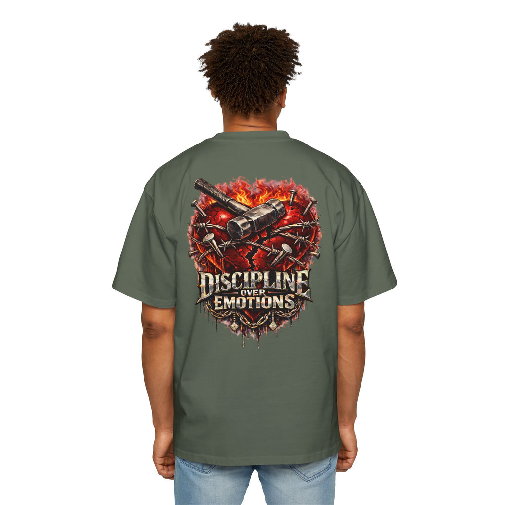 Oversized Discipline Over Emotions (Back) Graphic Tee (Red Heart) Printify