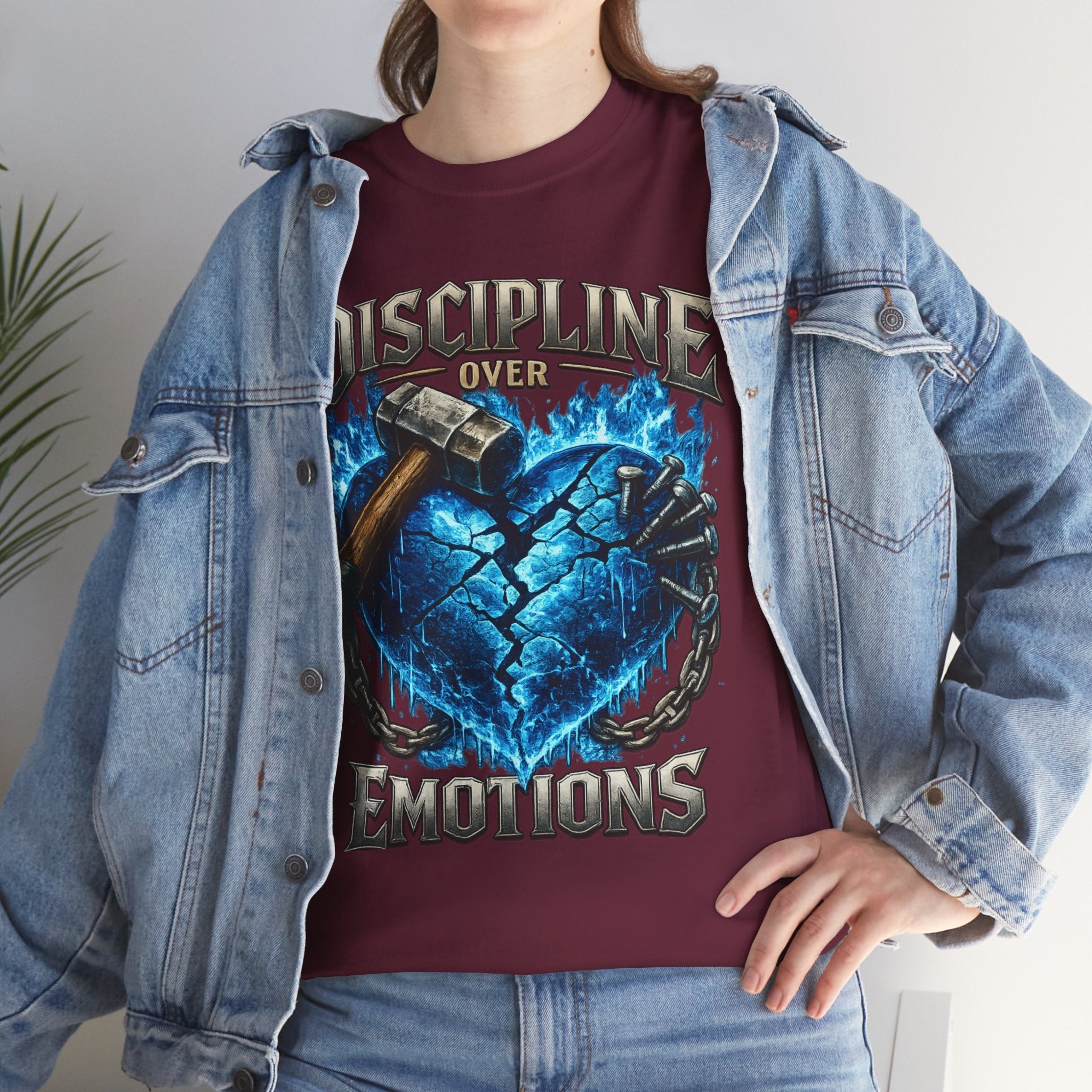Discipline Over Emotions Graphic T-Shirt (Blue Heart) Printify