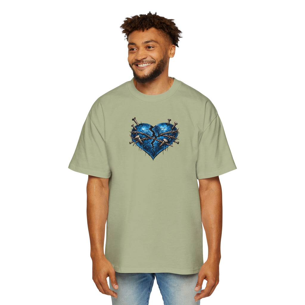 Oversized Discipline Over Emotions (Back) Graphic Tee (Blue Heart) Printify