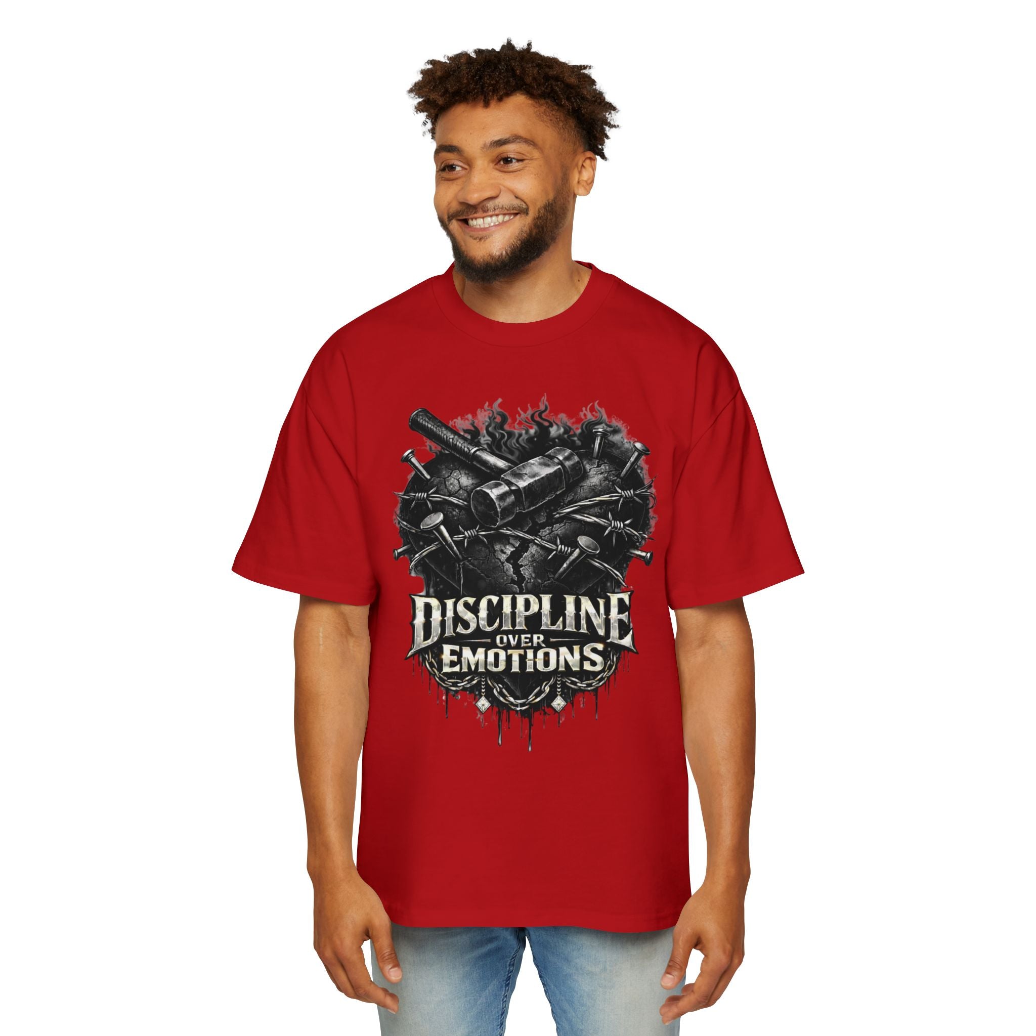 Oversized Discipline Over Emotions Graphic Tee (Black Heart) Printify