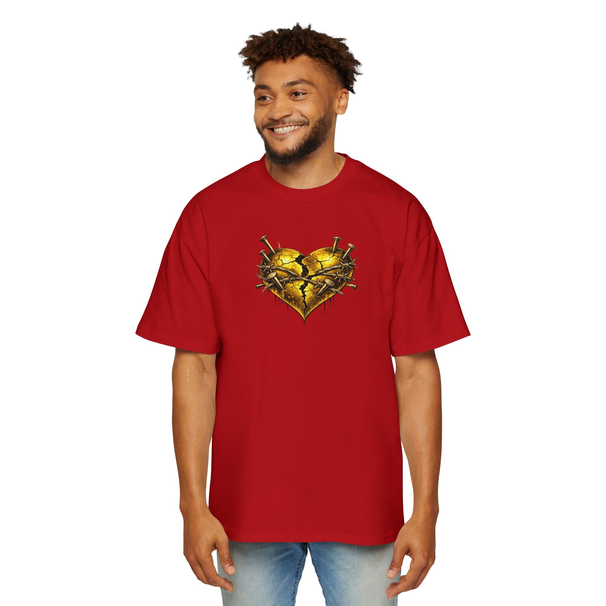 Oversized Discipline Over Emotions (Back) Graphic Tee (Gold Heart) Printify