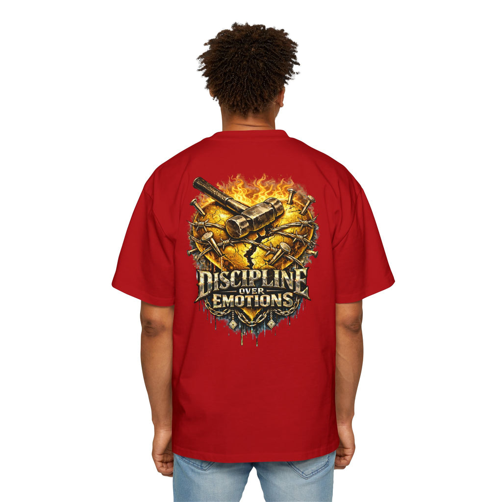 Oversized Discipline Over Emotions (Back) Graphic Tee (Gold Heart) Printify