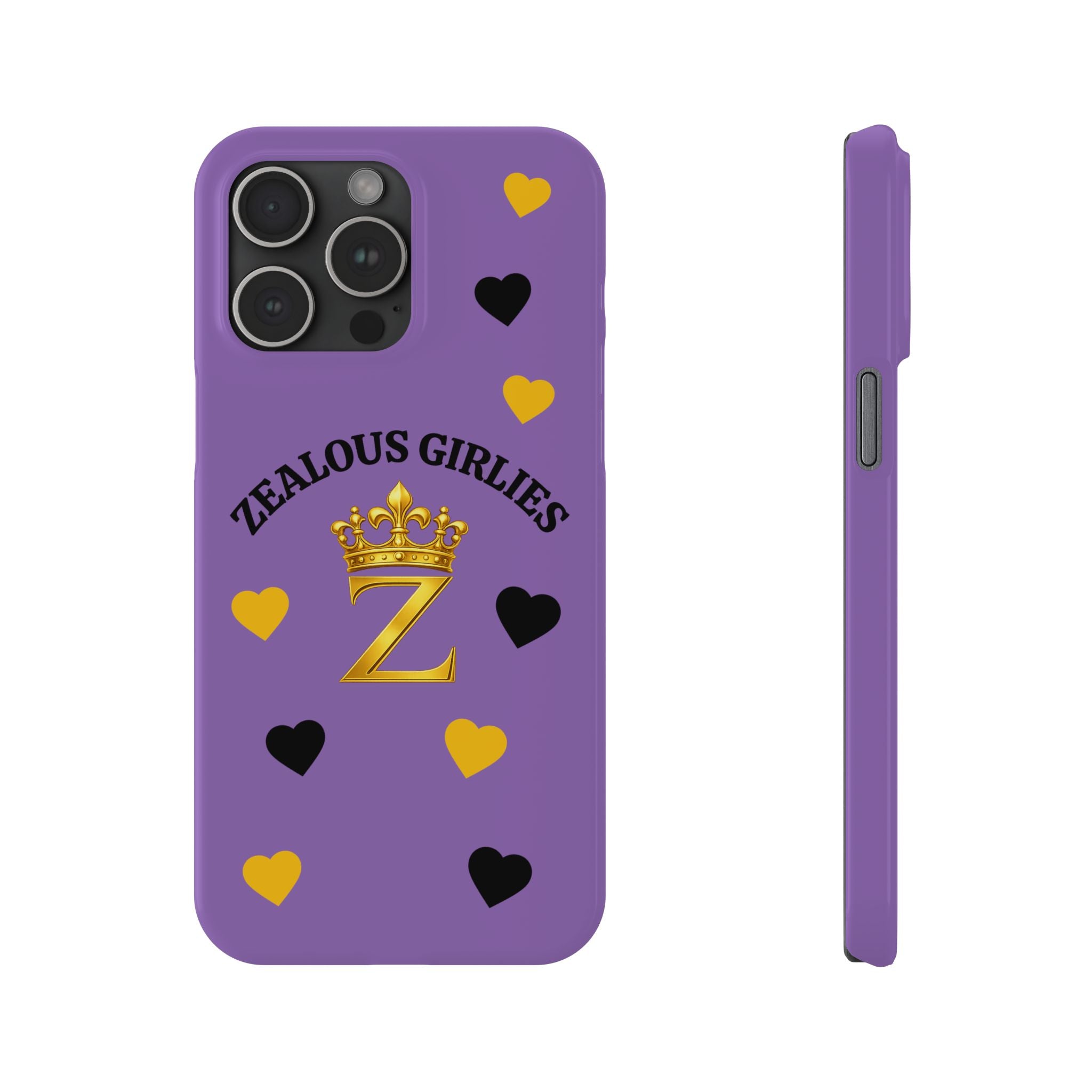 Zealous Girlies 'Z' Crown Slim Phone Case — Purple & Gold Heart Design Printify