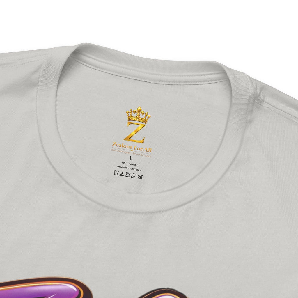 CUSTOM Zealous For All Graphic T-Shirt (Purple & Gold Trim Logo)