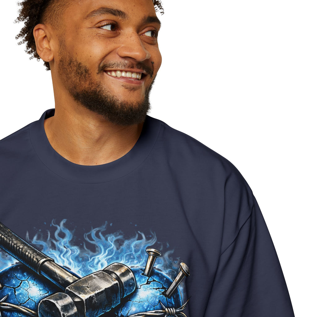Oversized Discipline Over Emotions Graphic T-Shirt (Blue Heart) Printify