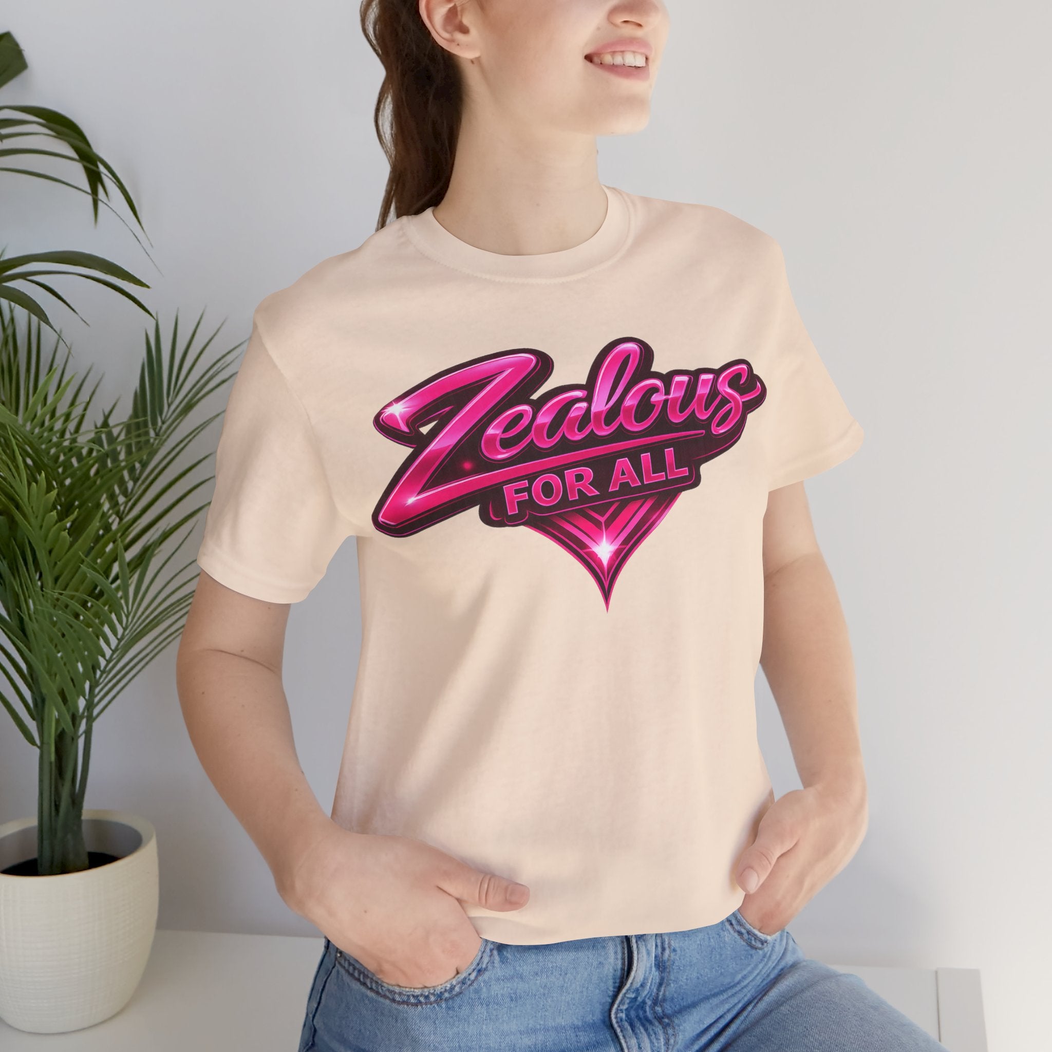 Zealous For All Graphic T-Shirt (Hot Pink Logo) Printify