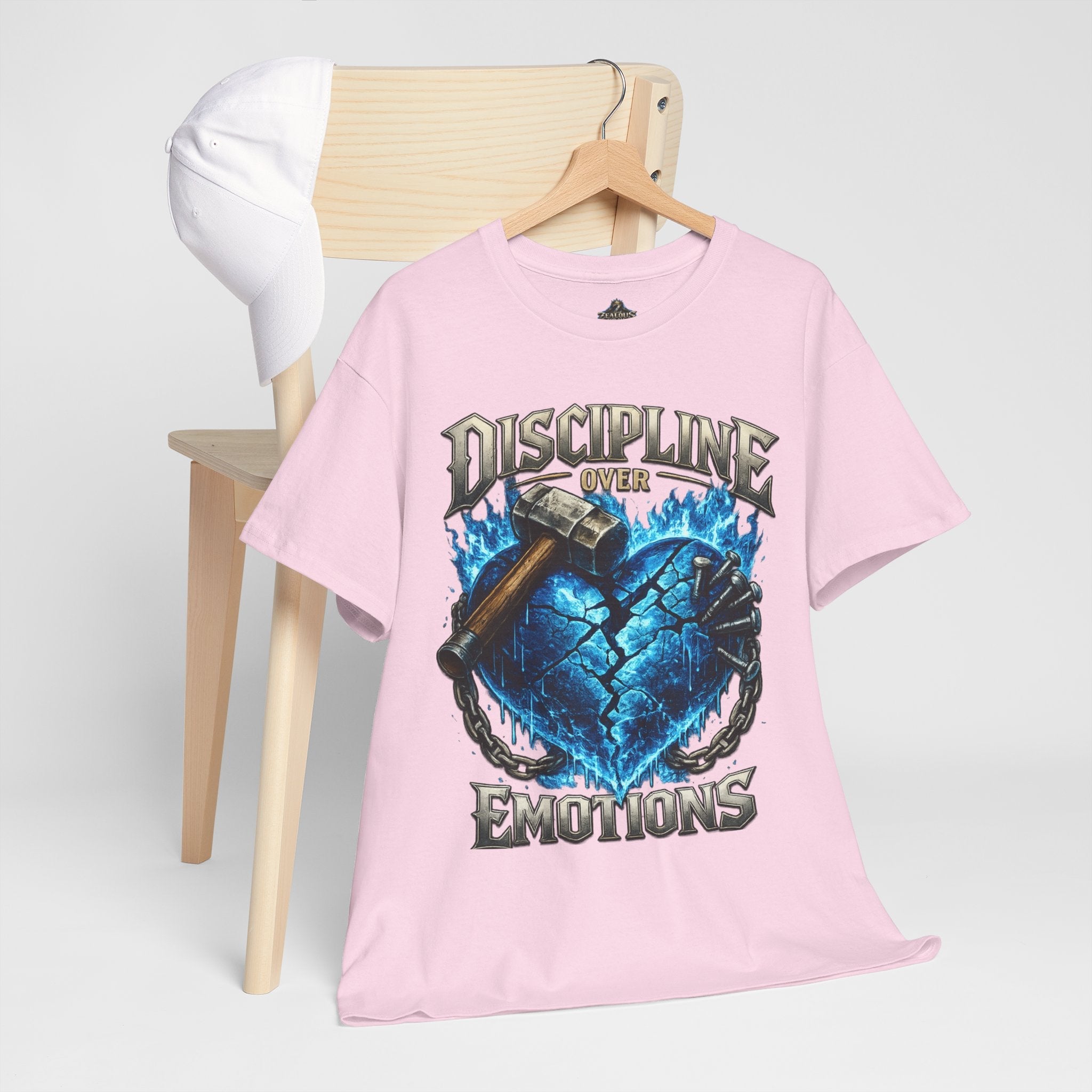 Discipline Over Emotions Graphic T-Shirt (Blue Heart) Printify
