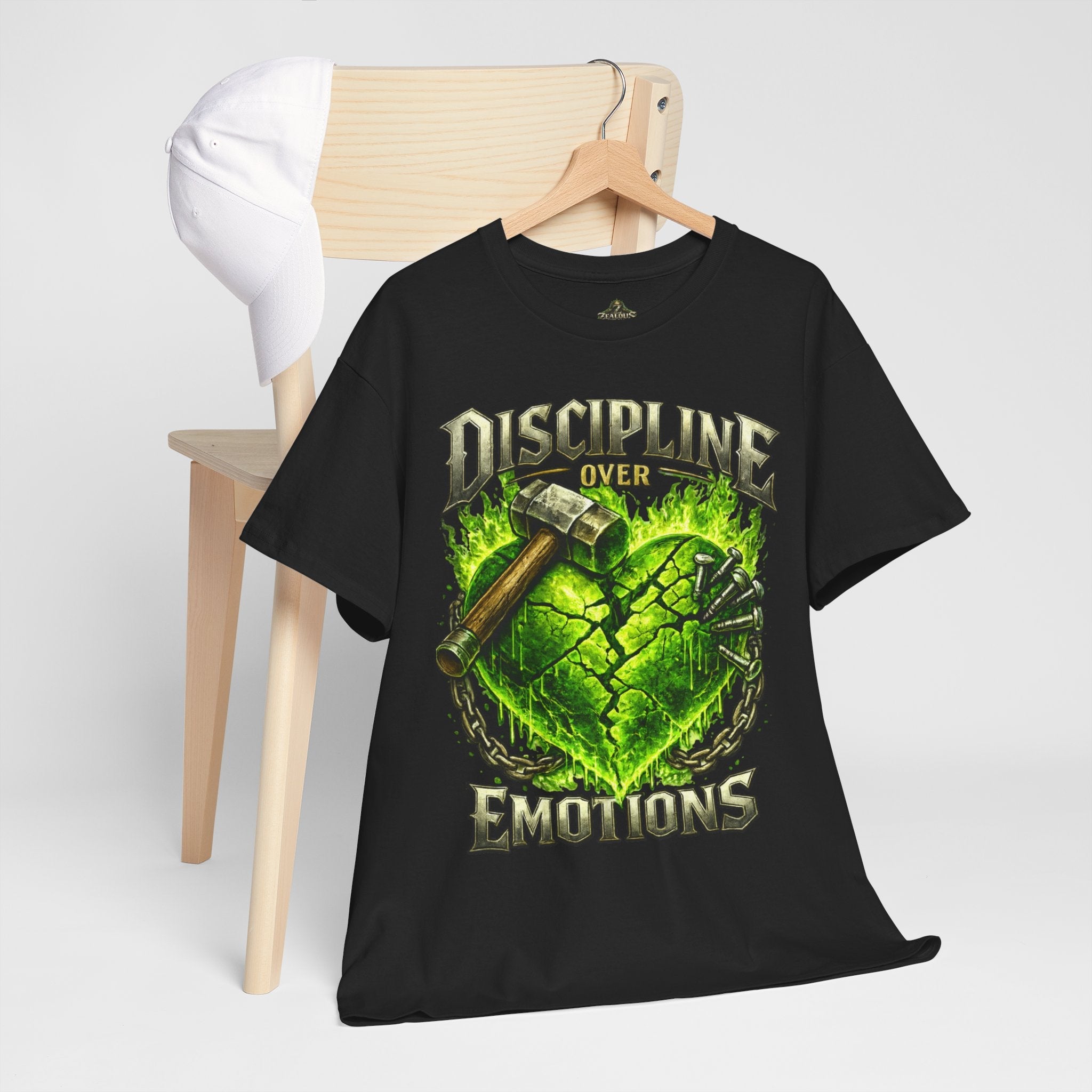 Adult Discipline Over Emotions Graphic T-Shirt (Lime Green Heart)