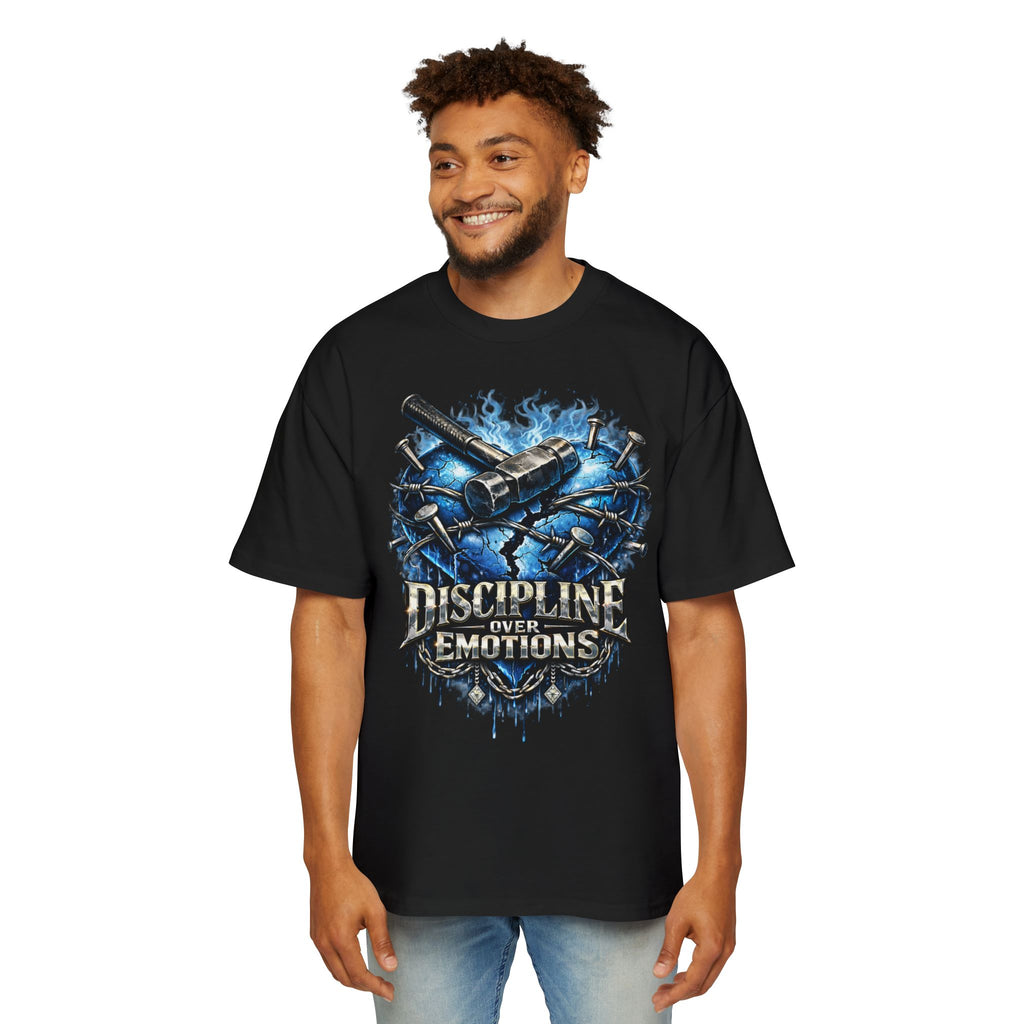Oversized Discipline Over Emotions Graphic T-Shirt (Blue Heart) Printify