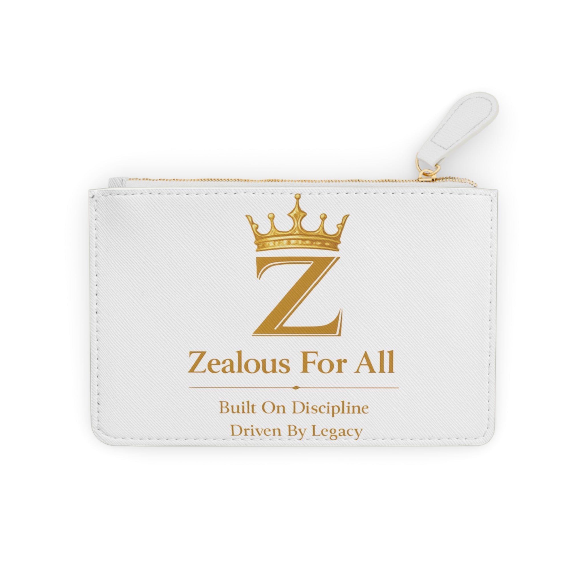 ZFA Clutch Bag — 'Zealous For All' Gold Crown Logo Leather Wristlet Printify