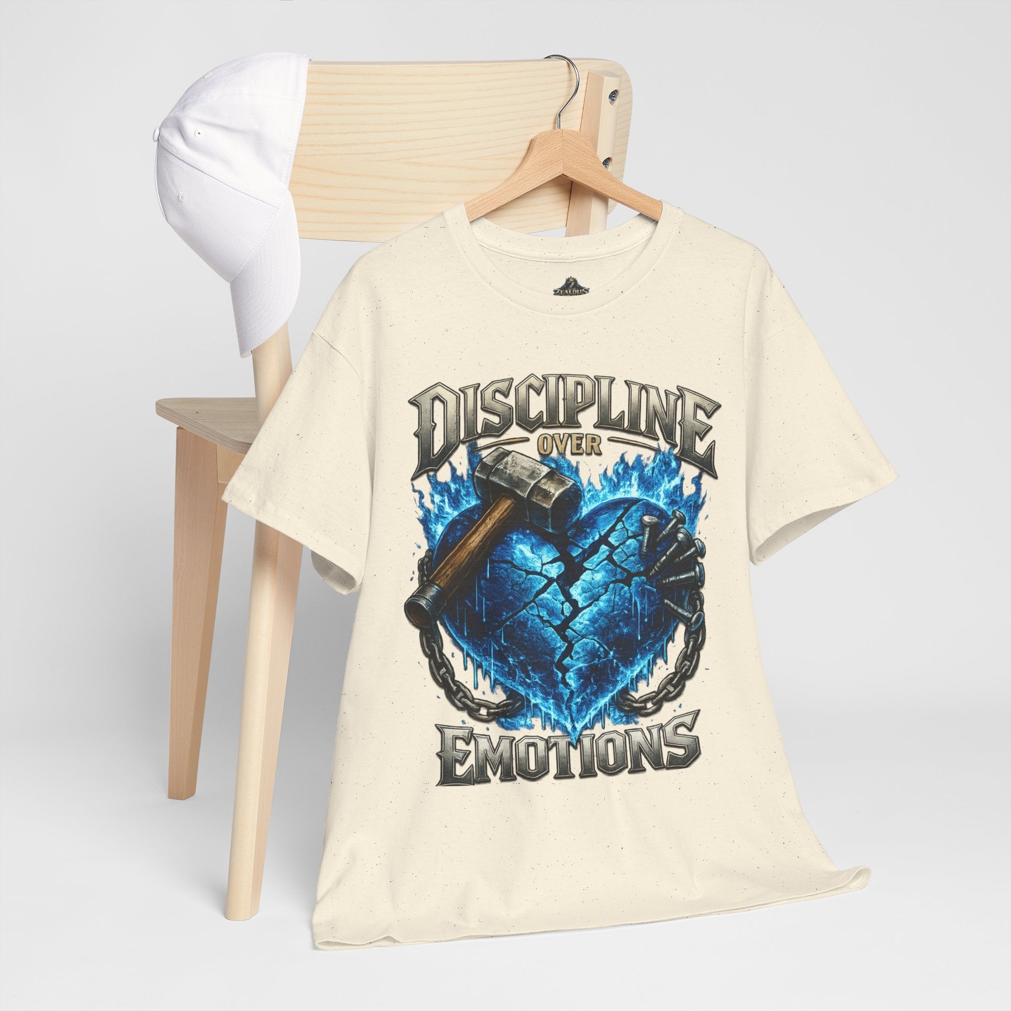 Discipline Over Emotions Graphic T-Shirt (Blue Heart) Printify