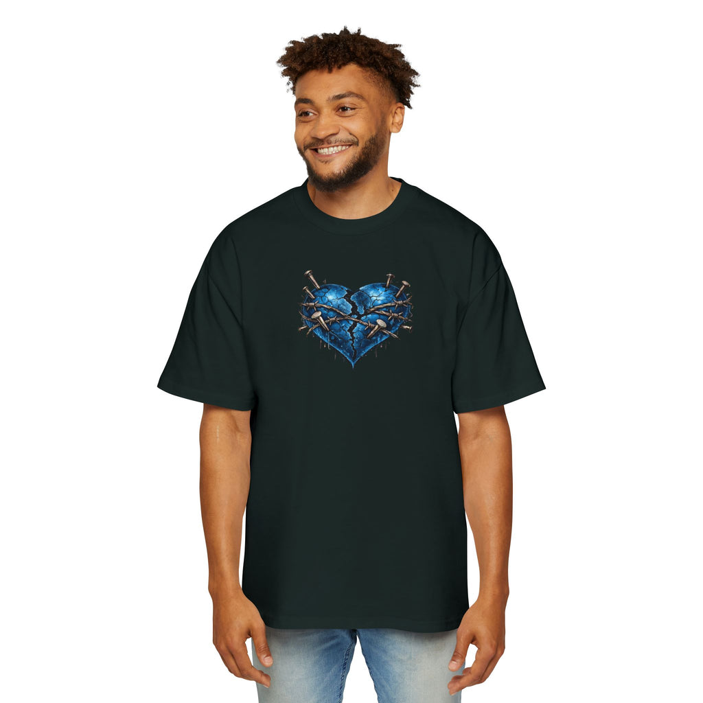 Oversized Discipline Over Emotions (Back) Graphic Tee (Blue Heart) Printify