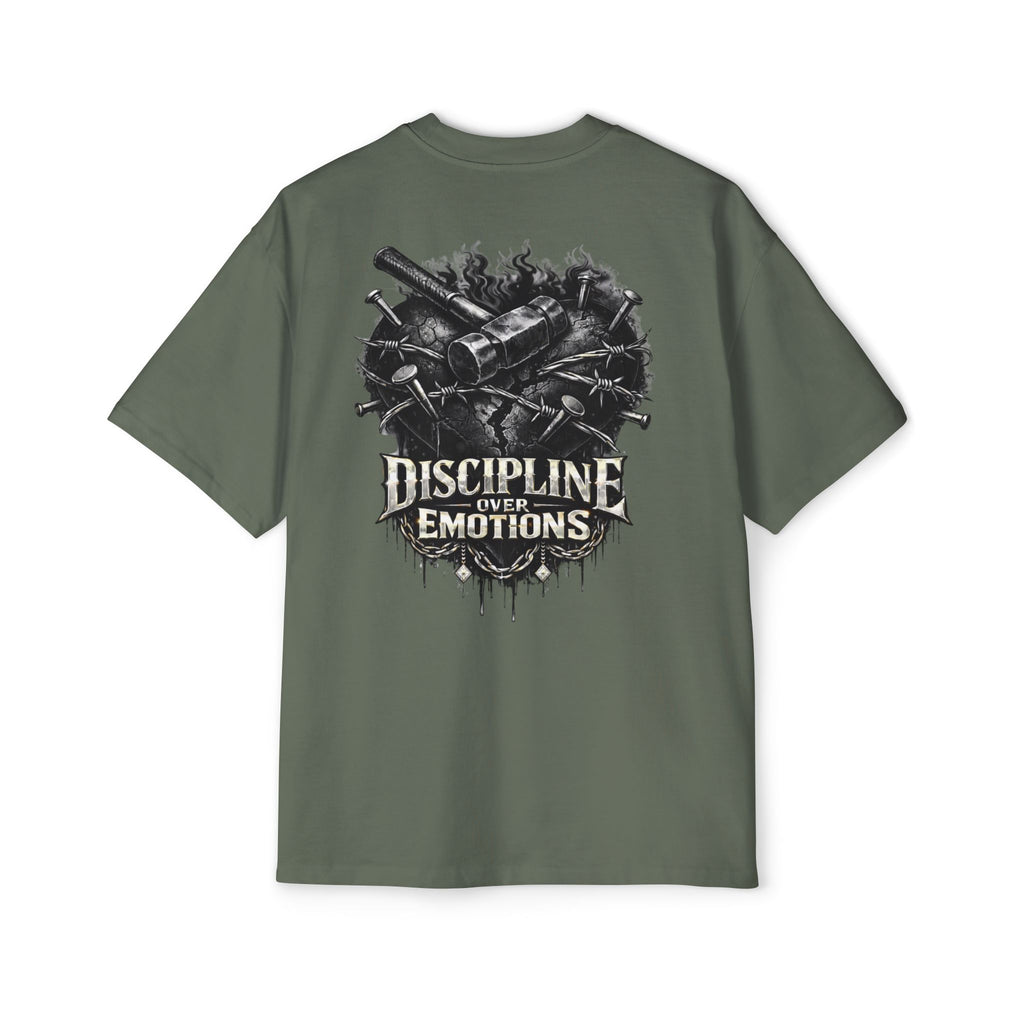 Oversized Discipline Over Emotions (Back) Graphic Tee (Black Heart) Printify