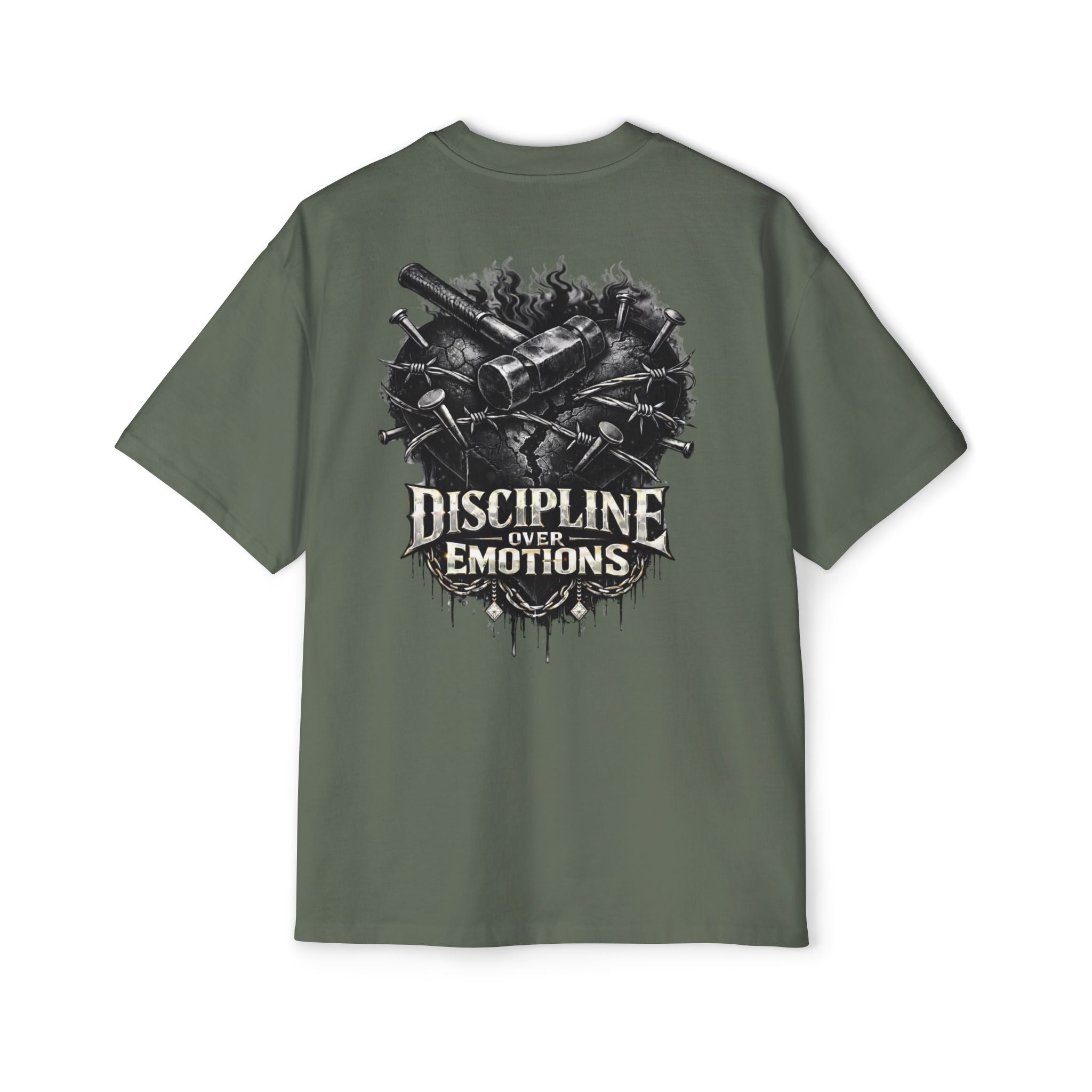 Oversized Discipline Over Emotions (Back) Graphic Tee (Black Heart) Printify