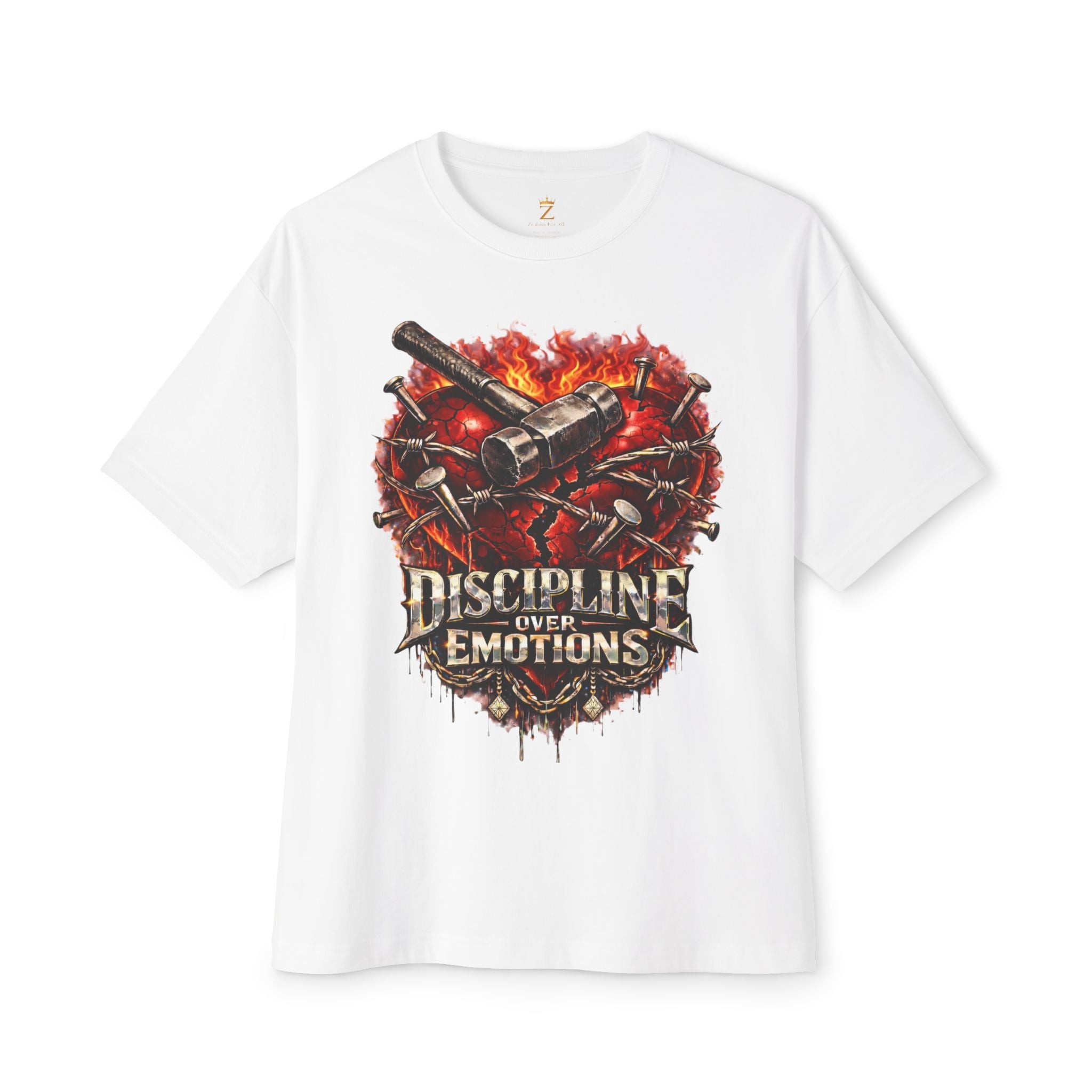 Adult *Oversized* Discipline Over Emotions Graphic Tee (Red Heart) - Zealous For All