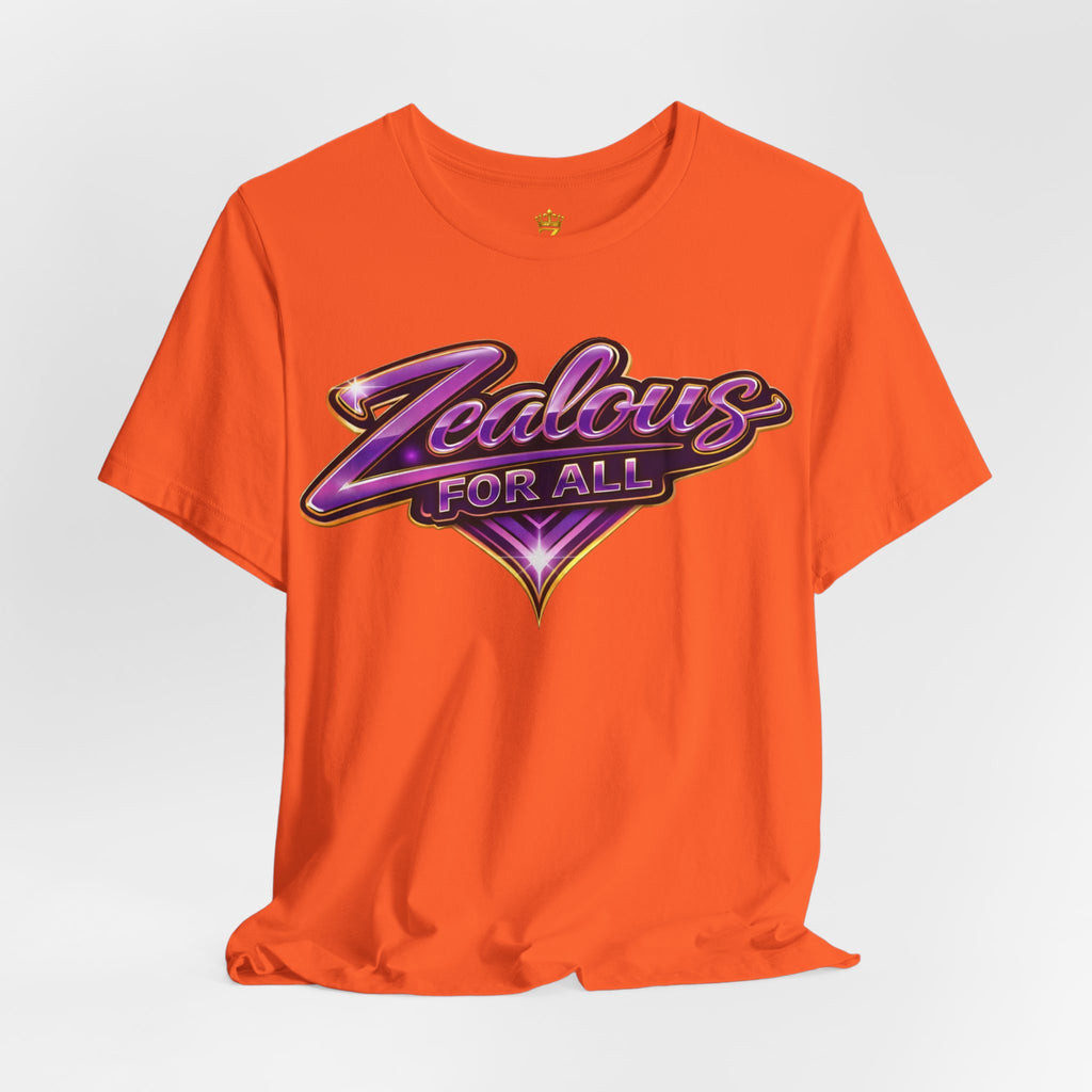 CUSTOM Zealous For All Graphic T-Shirt (Purple & Gold Trim Logo)
