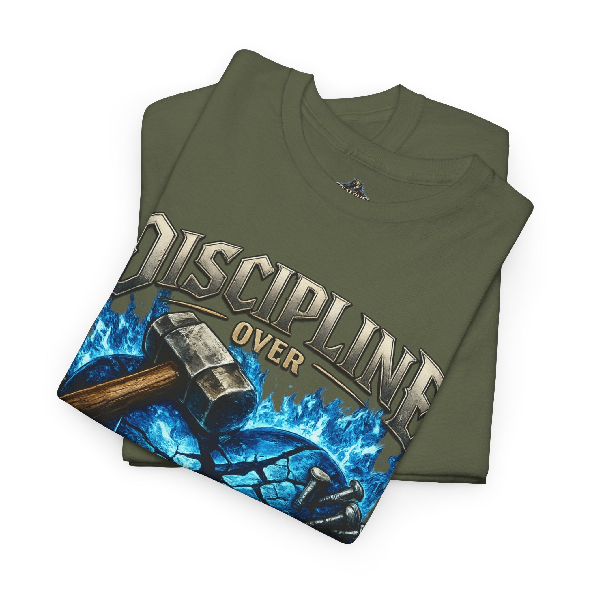 Discipline Over Emotions Graphic T-Shirt (Blue Heart) Printify