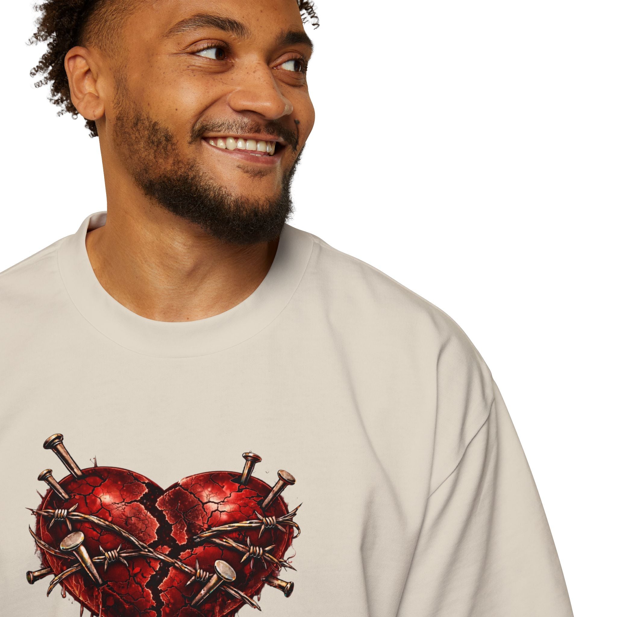 Oversized Discipline Over Emotions (Back) Graphic Tee (Red Heart) Printify