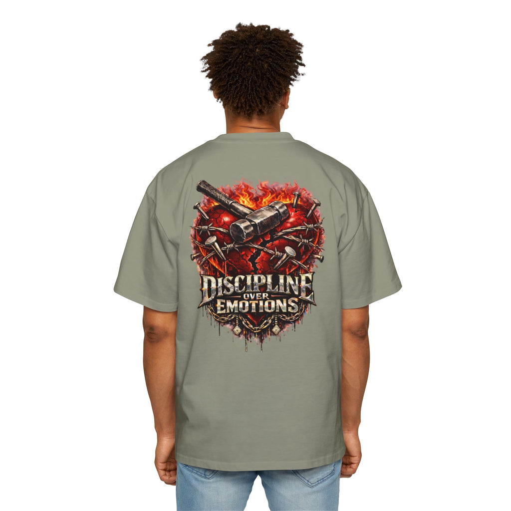 Oversized Discipline Over Emotions (Back) Graphic Tee (Red Heart) Printify