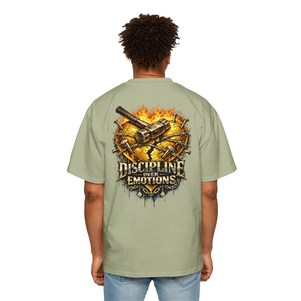 Oversized Discipline Over Emotions (Back) Graphic Tee (Gold Heart) Printify