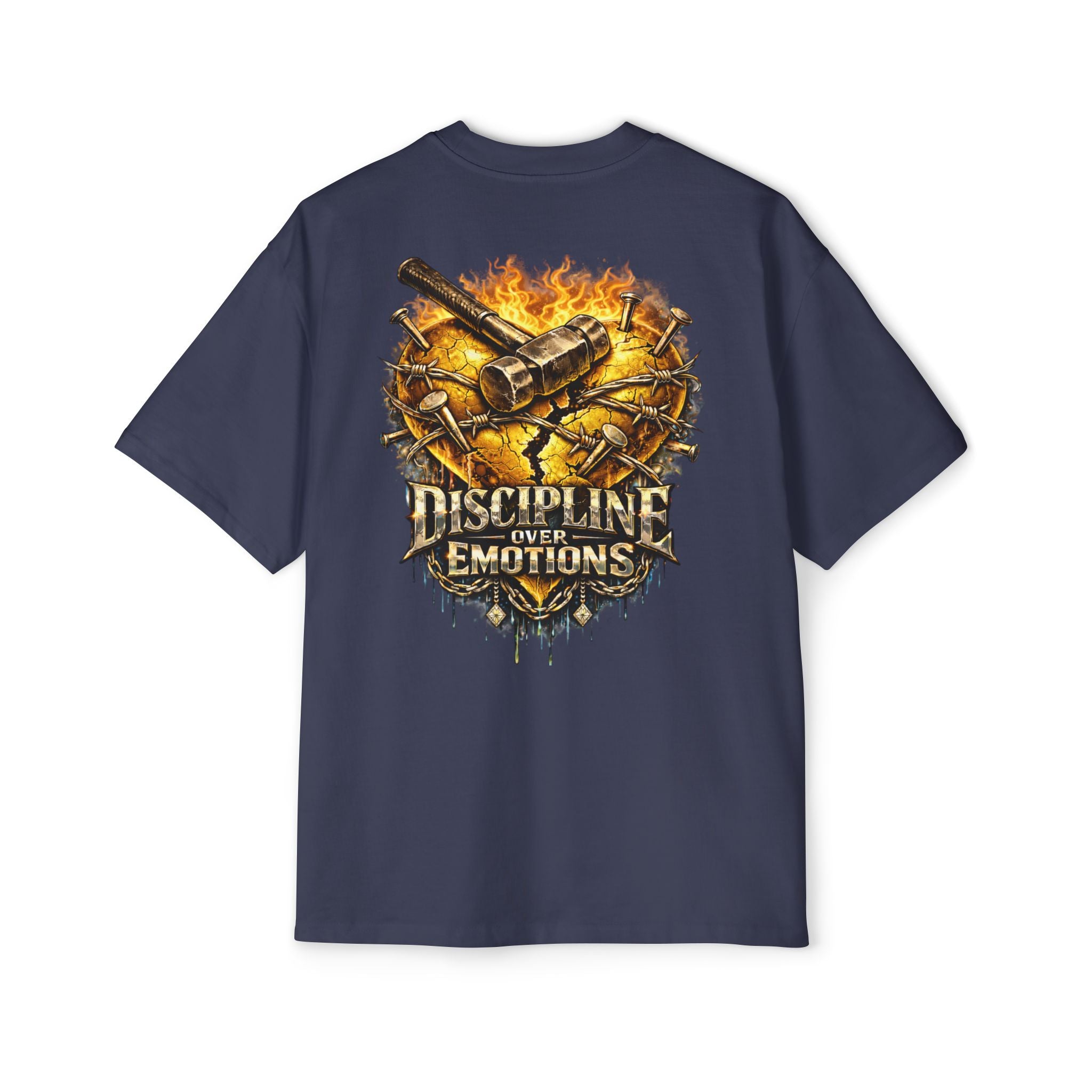 Oversized Discipline Over Emotions (Back) Graphic Tee (Gold Heart) Printify