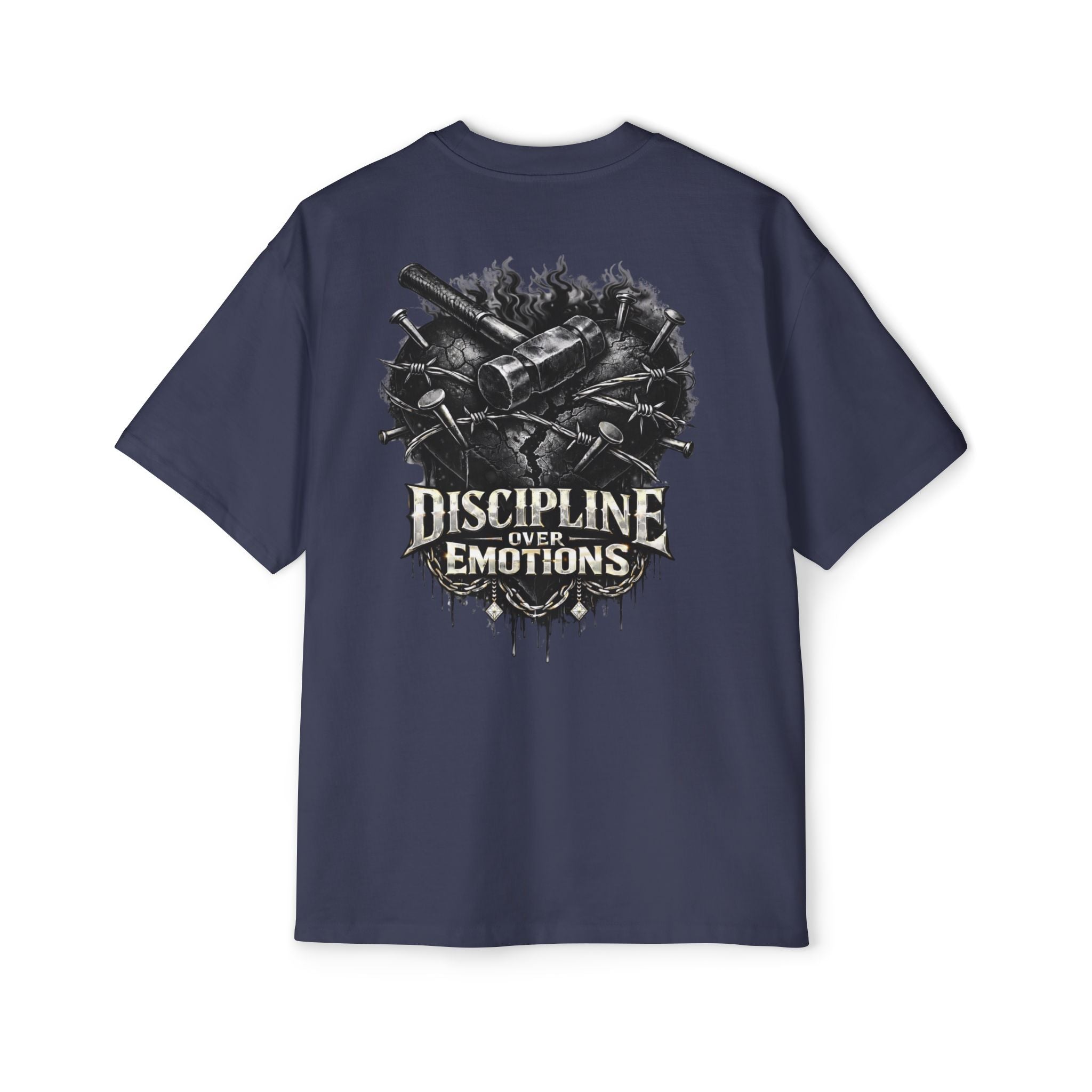 Oversized Discipline Over Emotions (Back) Graphic Tee (Black Heart) Printify