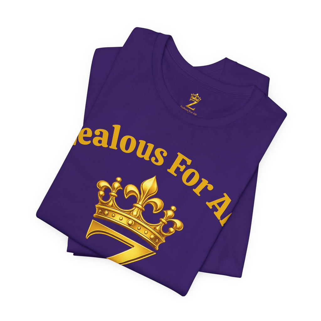 Unisex Luxury Zealous For All T-Shirt (Gold/Black Words, Big Logo T-shirt) Printify