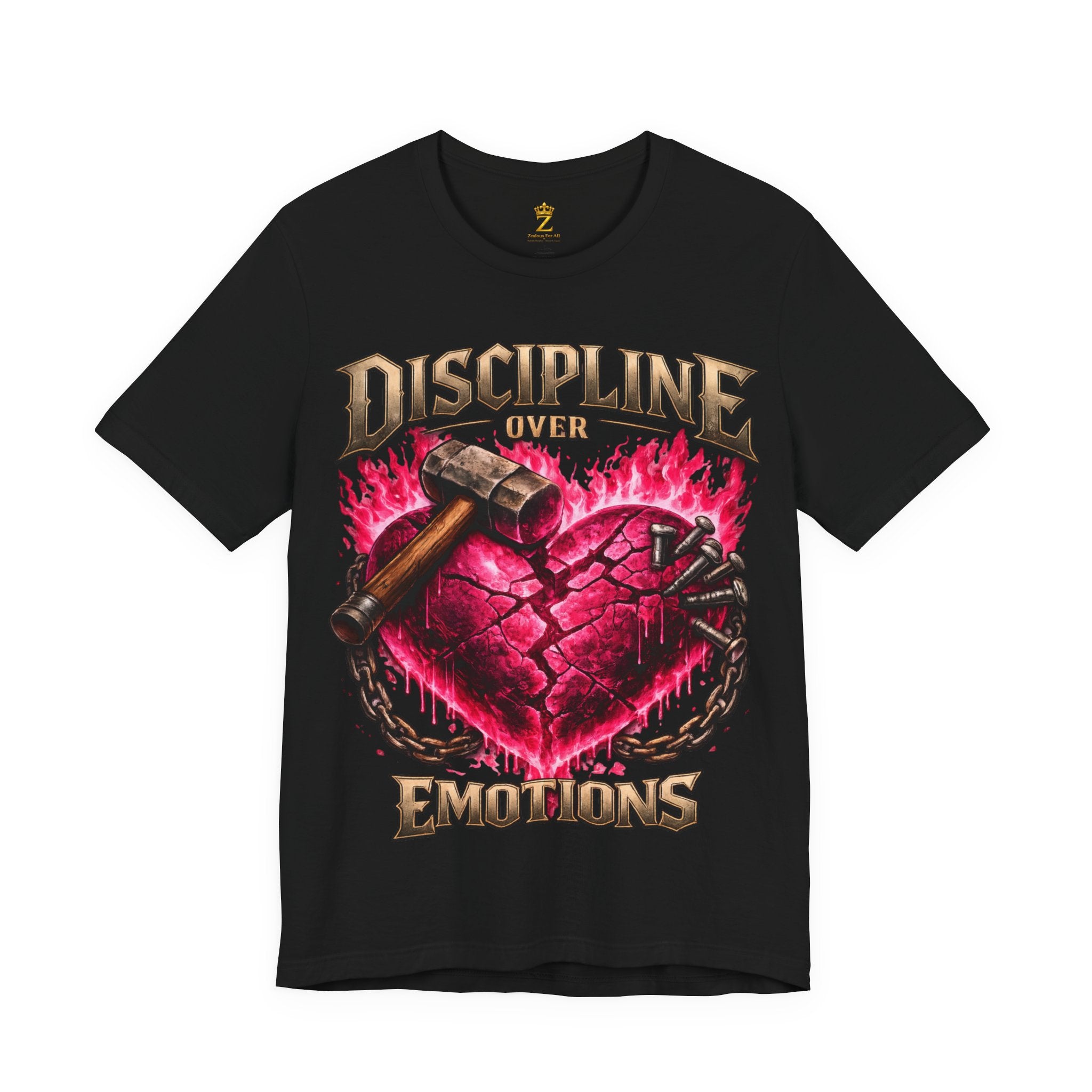 Discipline Over Emotions Premium Graphic T-Shirt (Hot Pink Heart) Printify