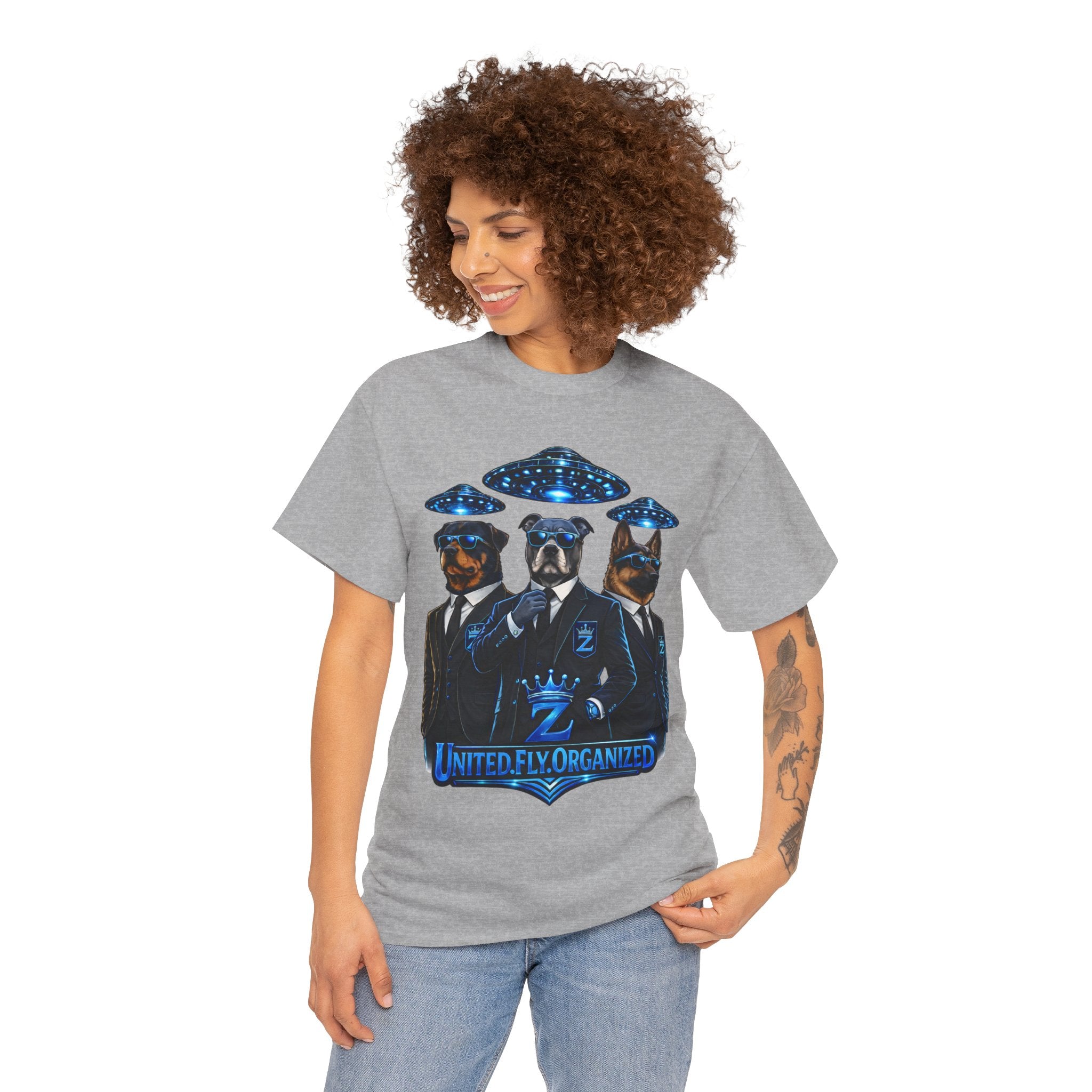 Adult "United. Fly. Organized." Graphic Tee (Blue) Printify