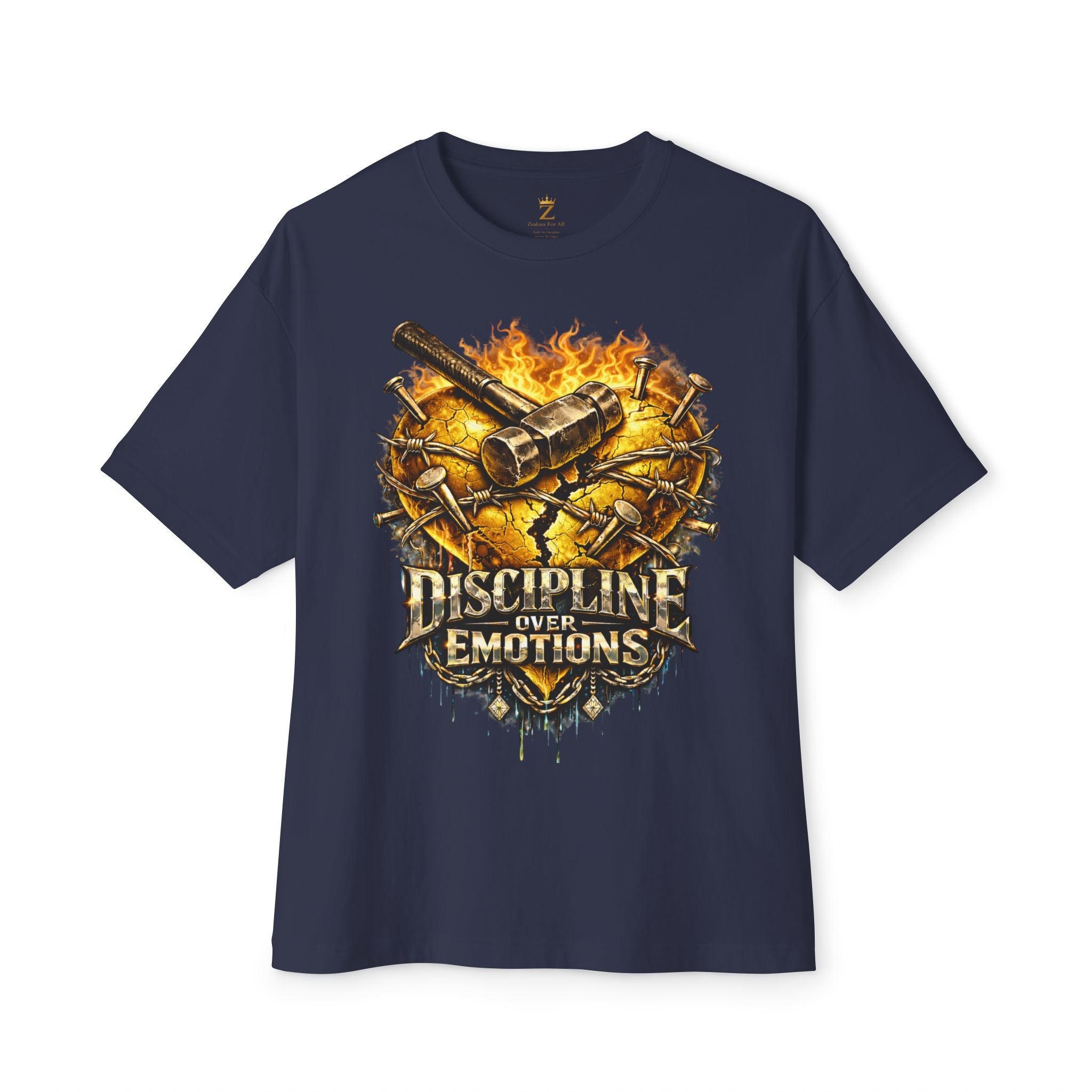 Adult *Oversized* Discipline Over Emotions Graphic Tee (Gold Heart) - Zealous For All