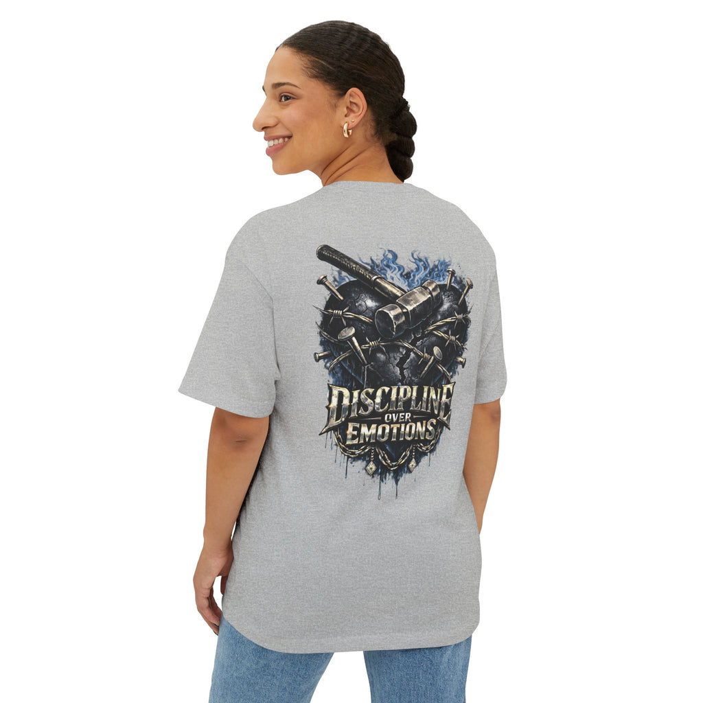 Adult *Oversized* Discipline Over Emotions (Back) Graphic Tee (Black Heart) Printify