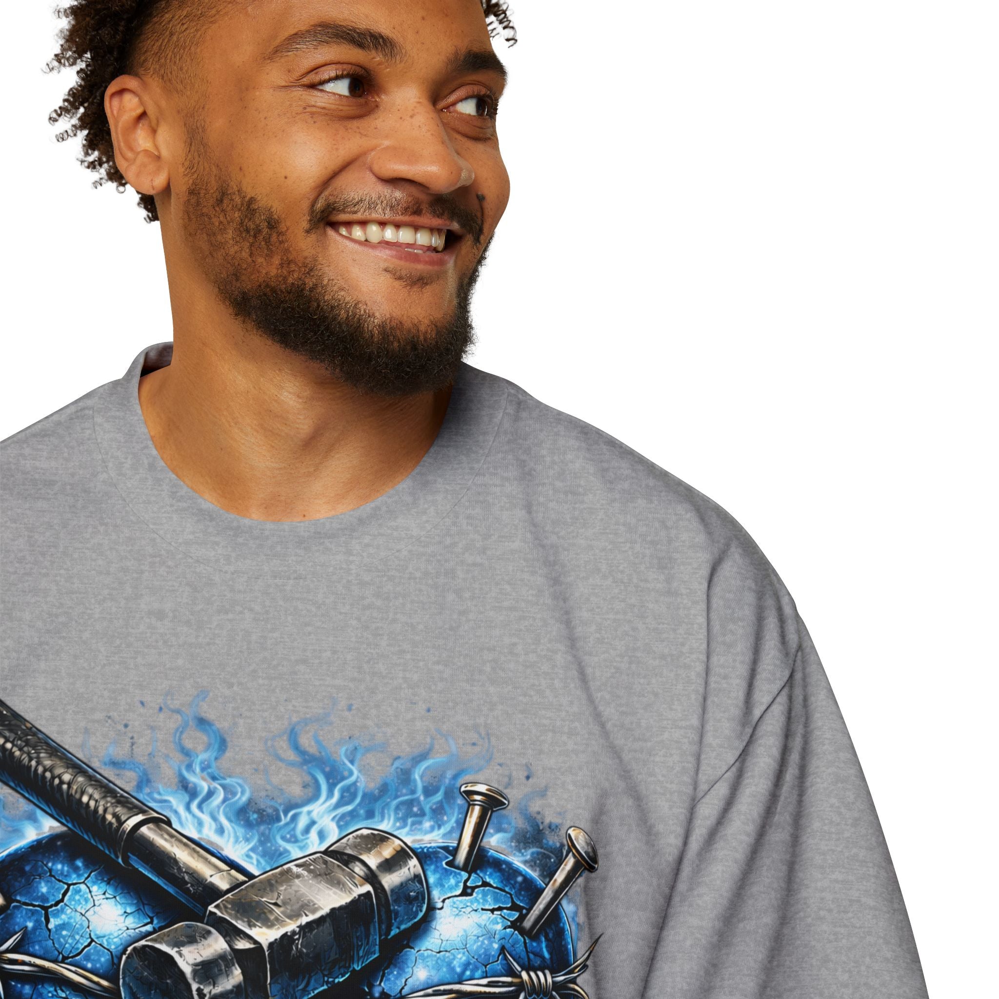 Oversized Discipline Over Emotions Graphic T-Shirt (Blue Heart) Printify