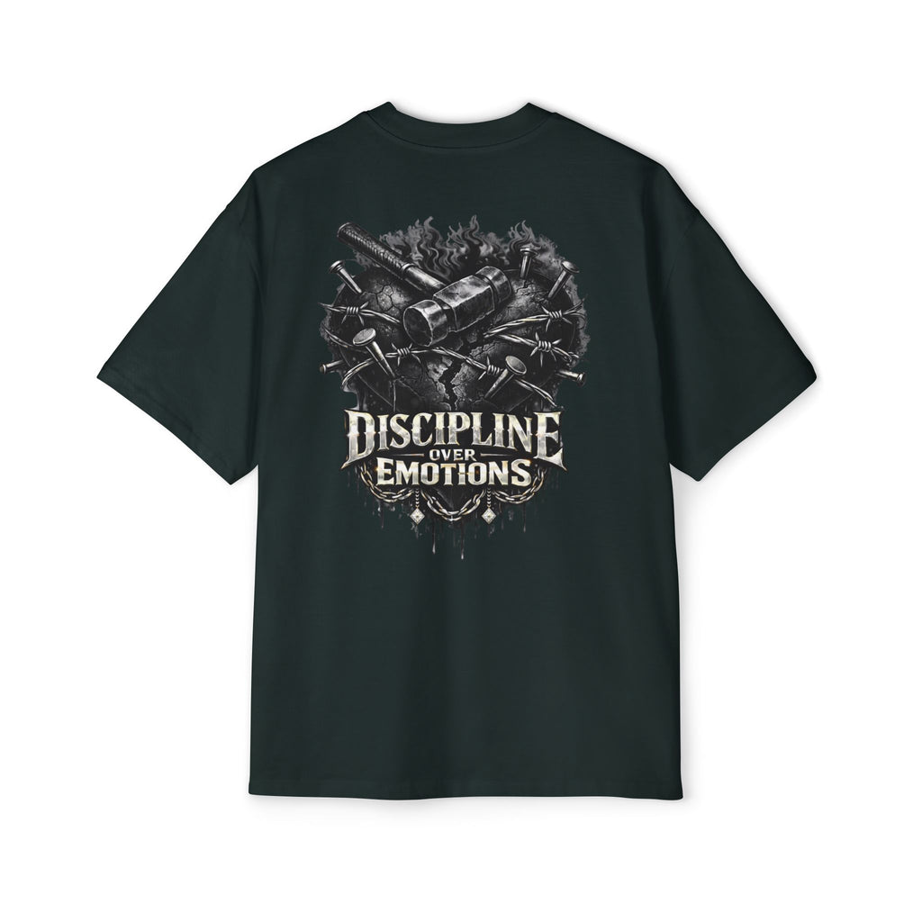 Oversized Discipline Over Emotions (Back) Graphic Tee (Black Heart) Printify
