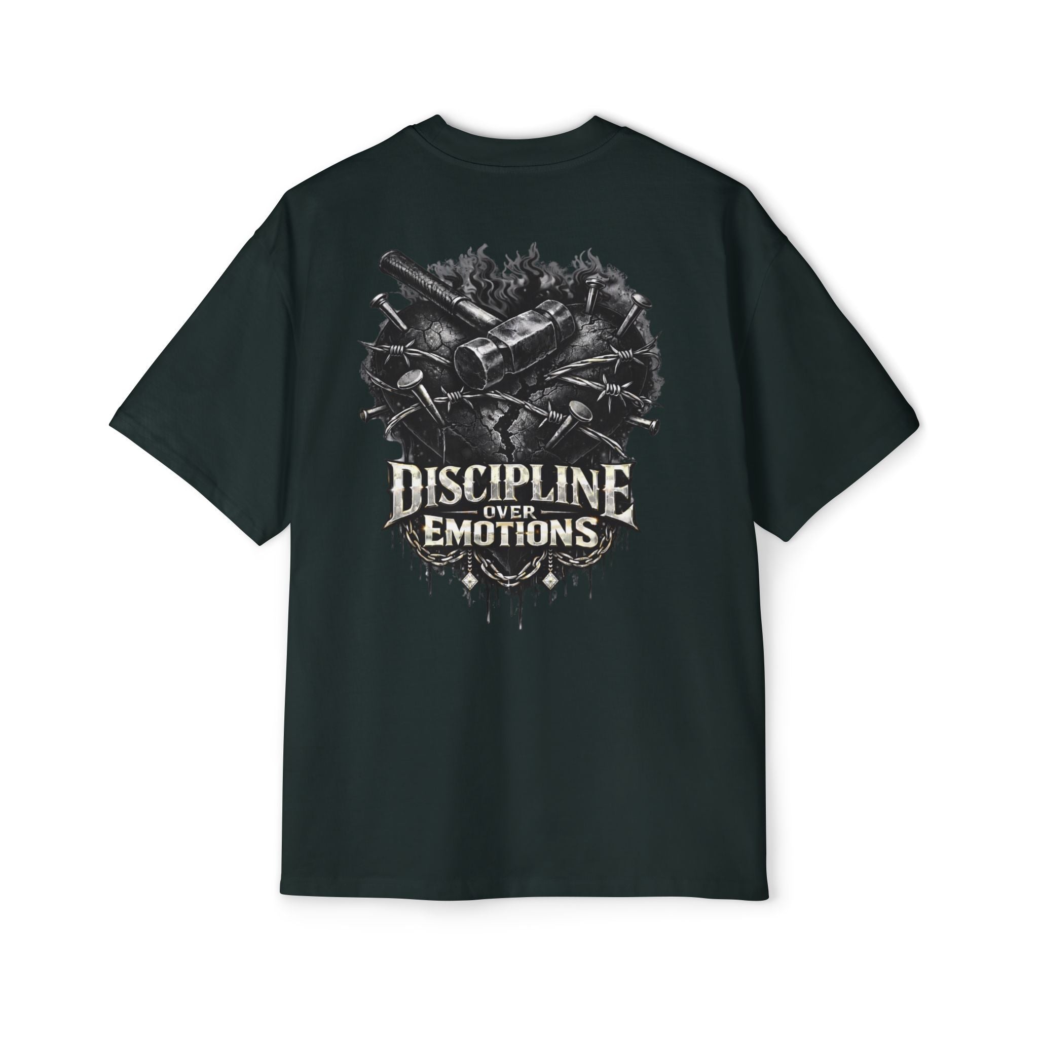 Oversized Discipline Over Emotions (Back) Graphic Tee (Black Heart) Printify