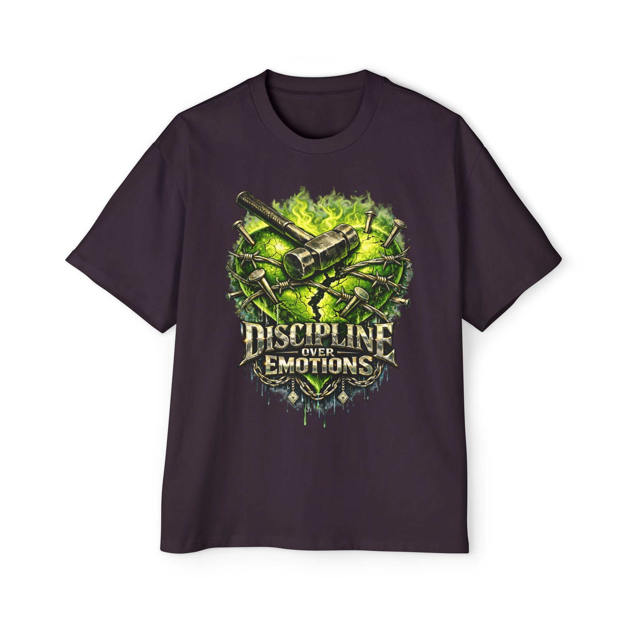 Oversized Discipline Over Emotions Graphic Tee (Green Heart) Printify